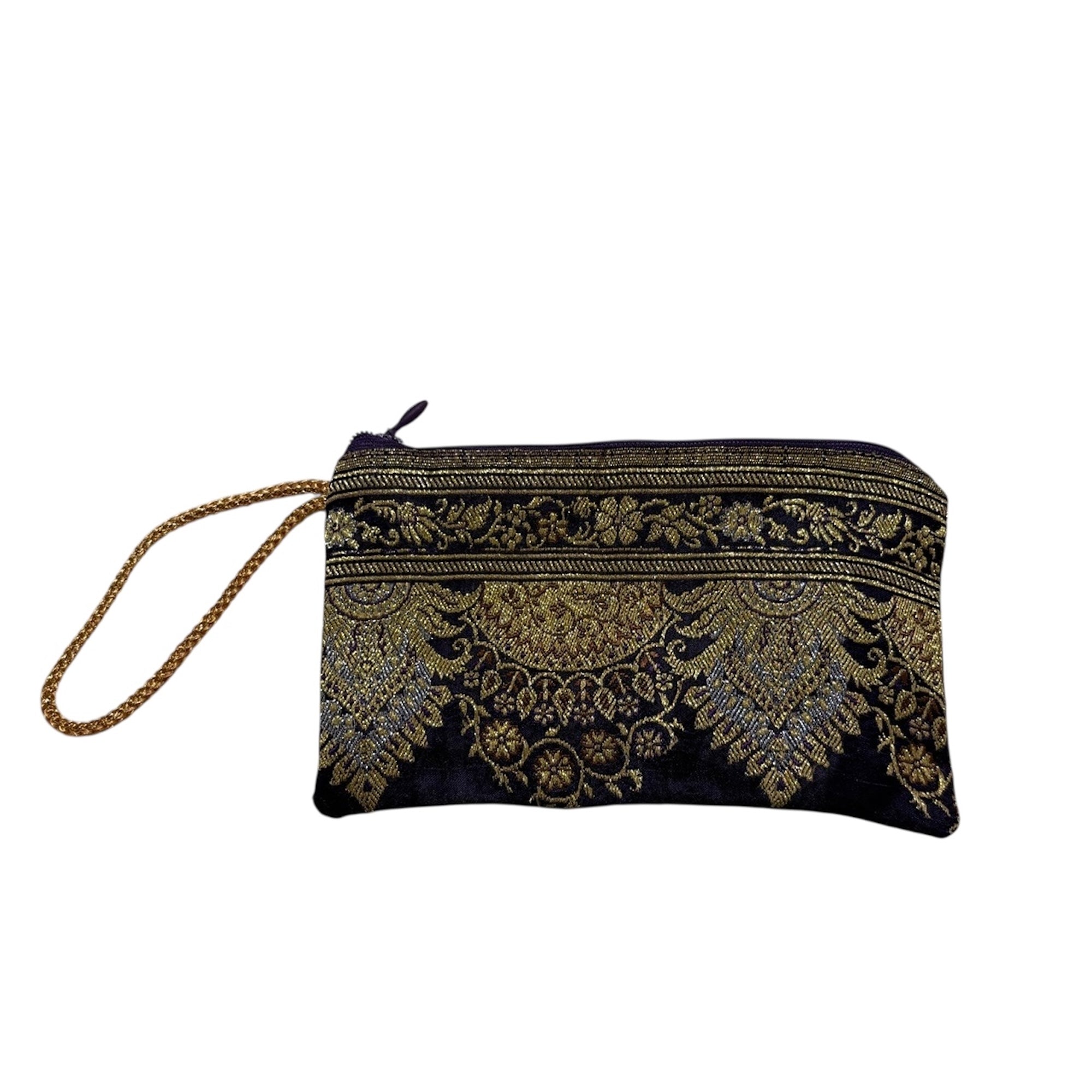 Vintage Sari Zip Pouch Bag Sm 25