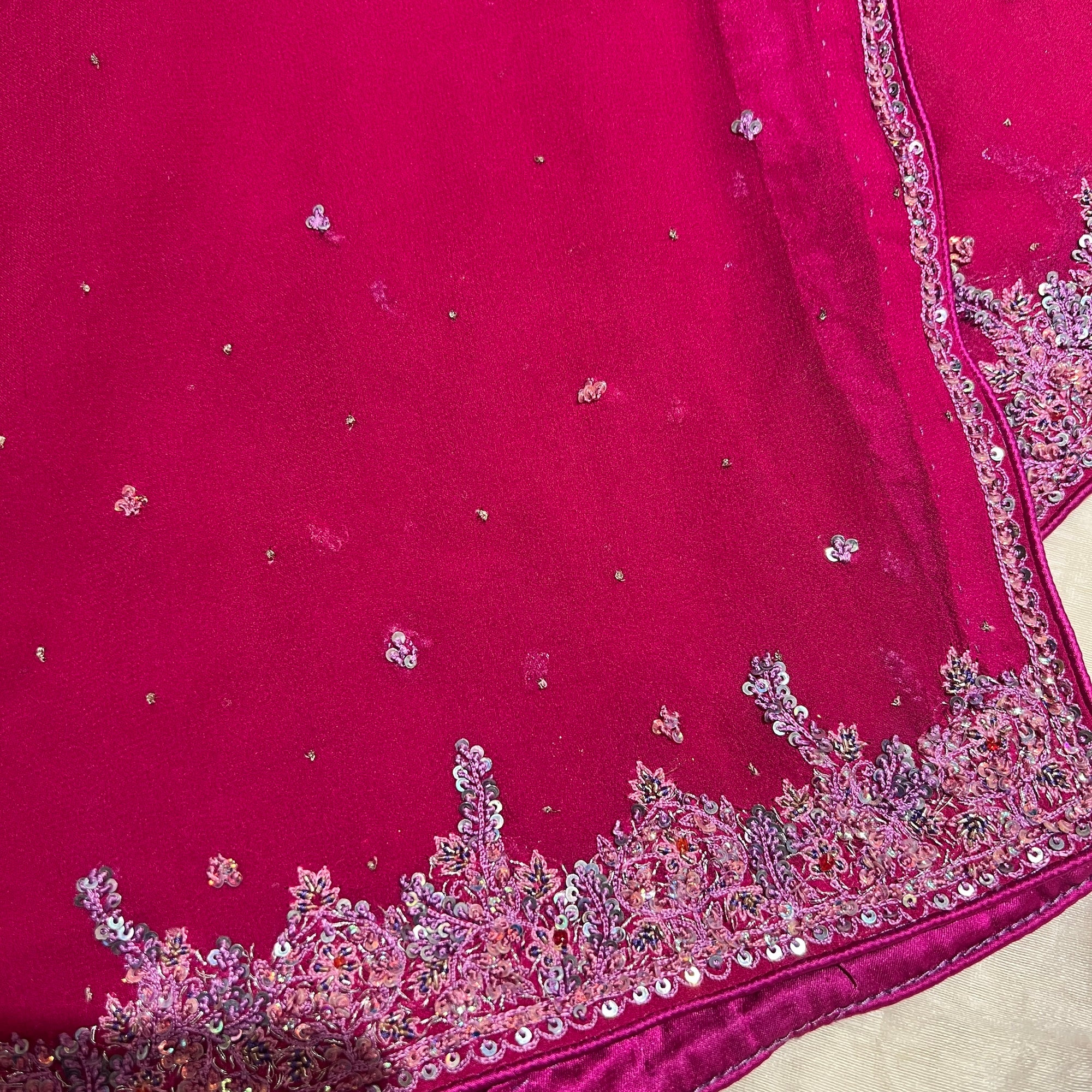 Dark Pink Sequin Dupatta 9004 - Vintage India NYC