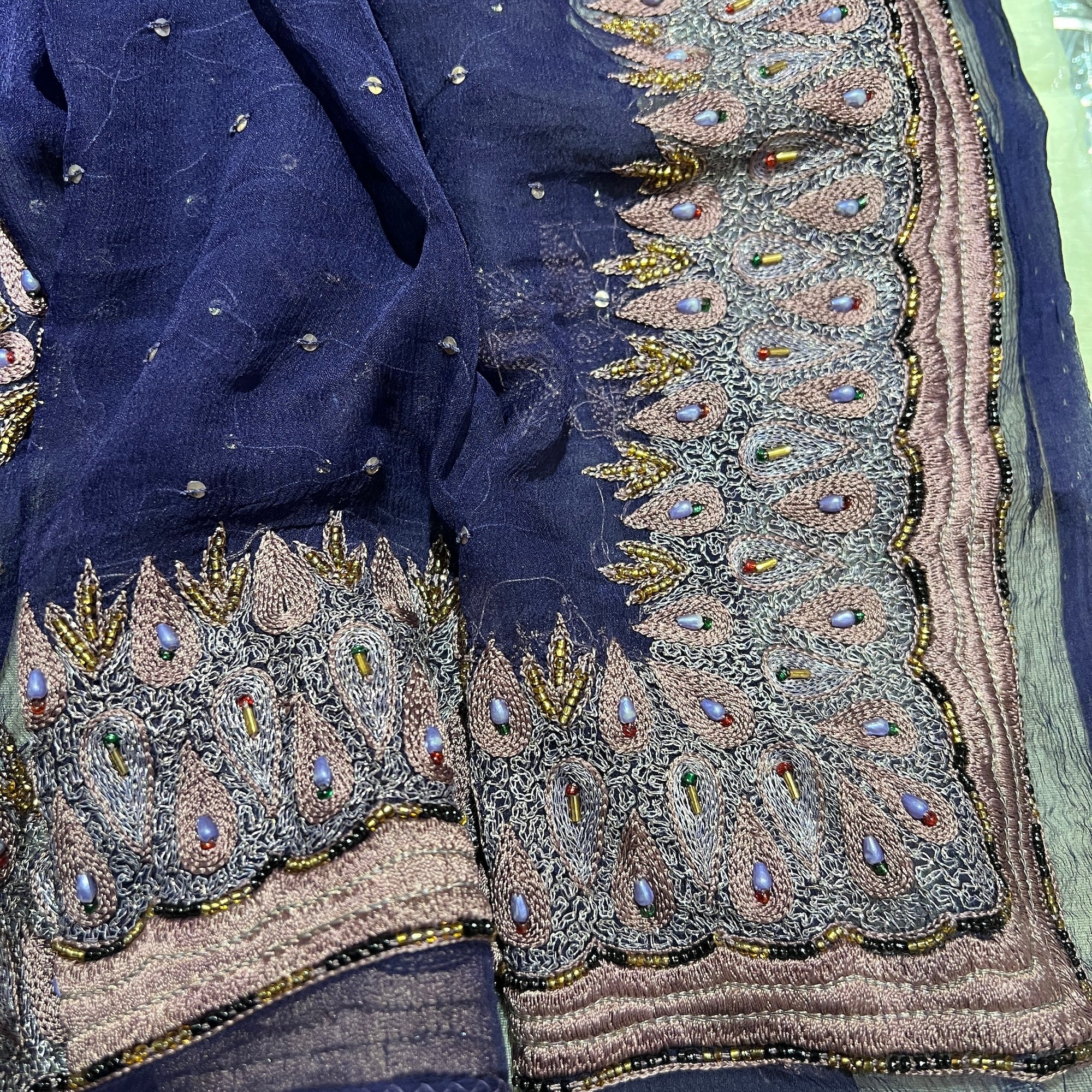 Deep Purple Embroidered Dupatta 9051 - Vintage India NYC