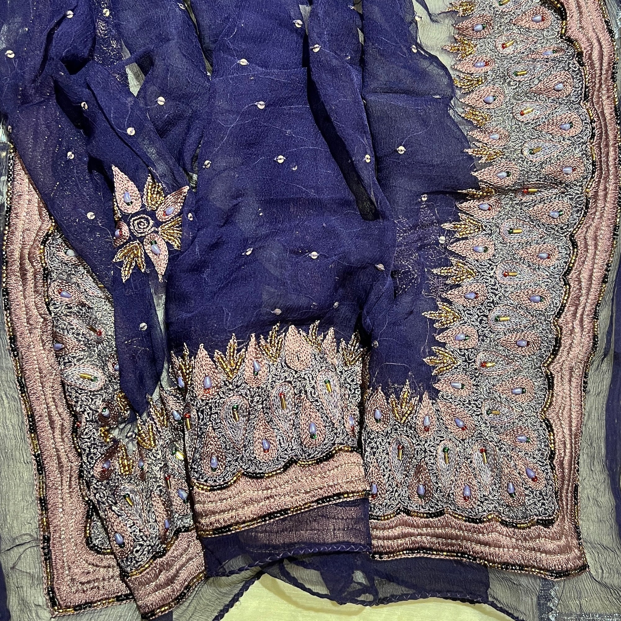 Deep Purple Embroidered Dupatta 9051 - Vintage India NYC