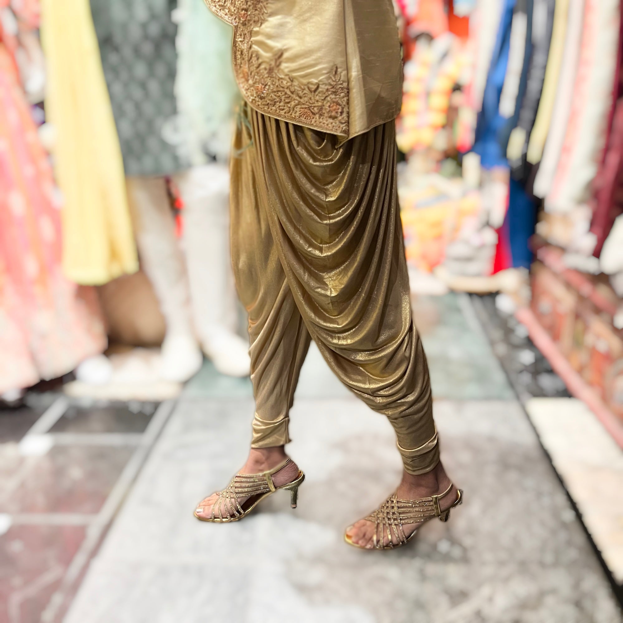 Gold Shimmer Dhoti Patiala Pant - Vintage India NYC