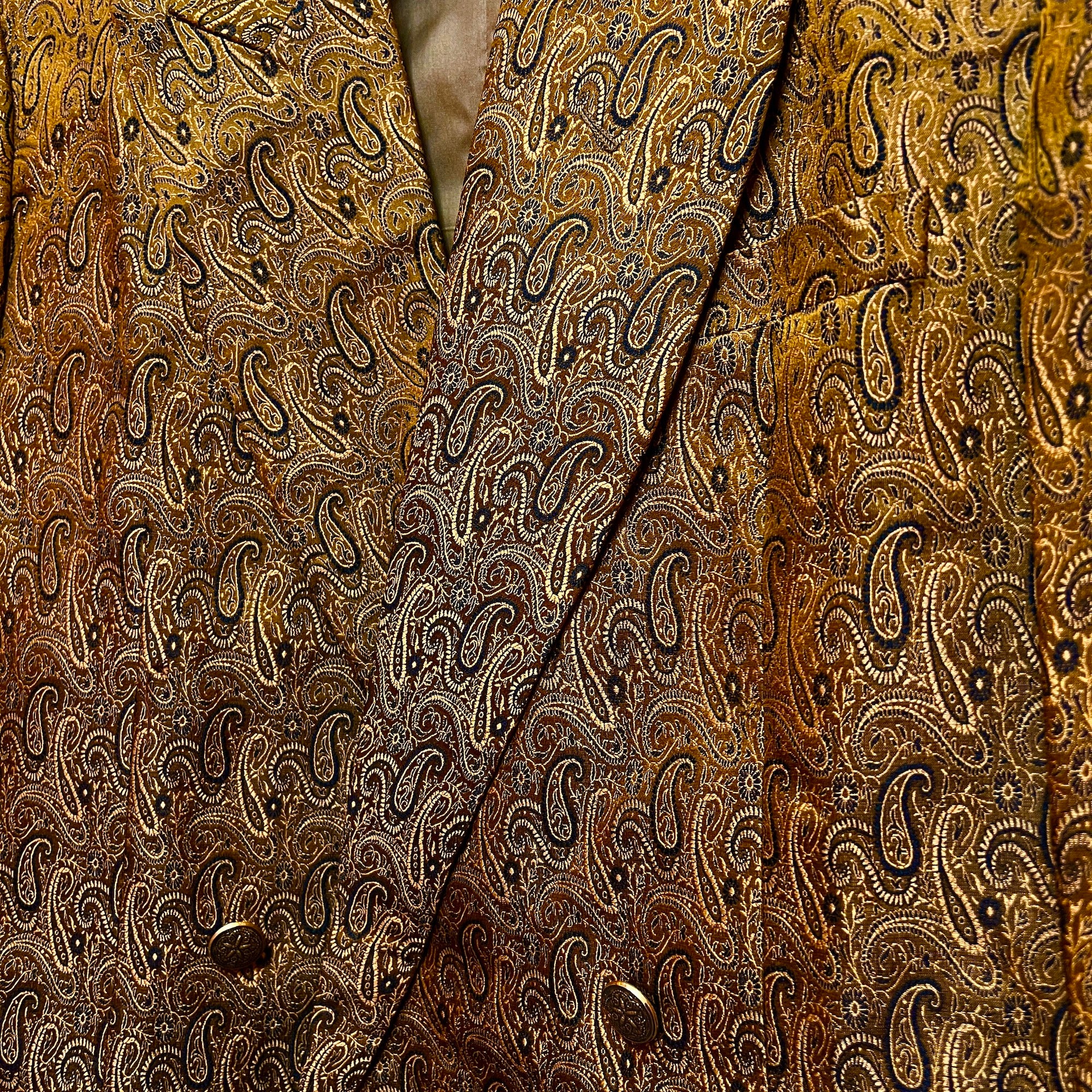 Mustard Silk Paisley Double Breasted Jacket - Vintage India NYC