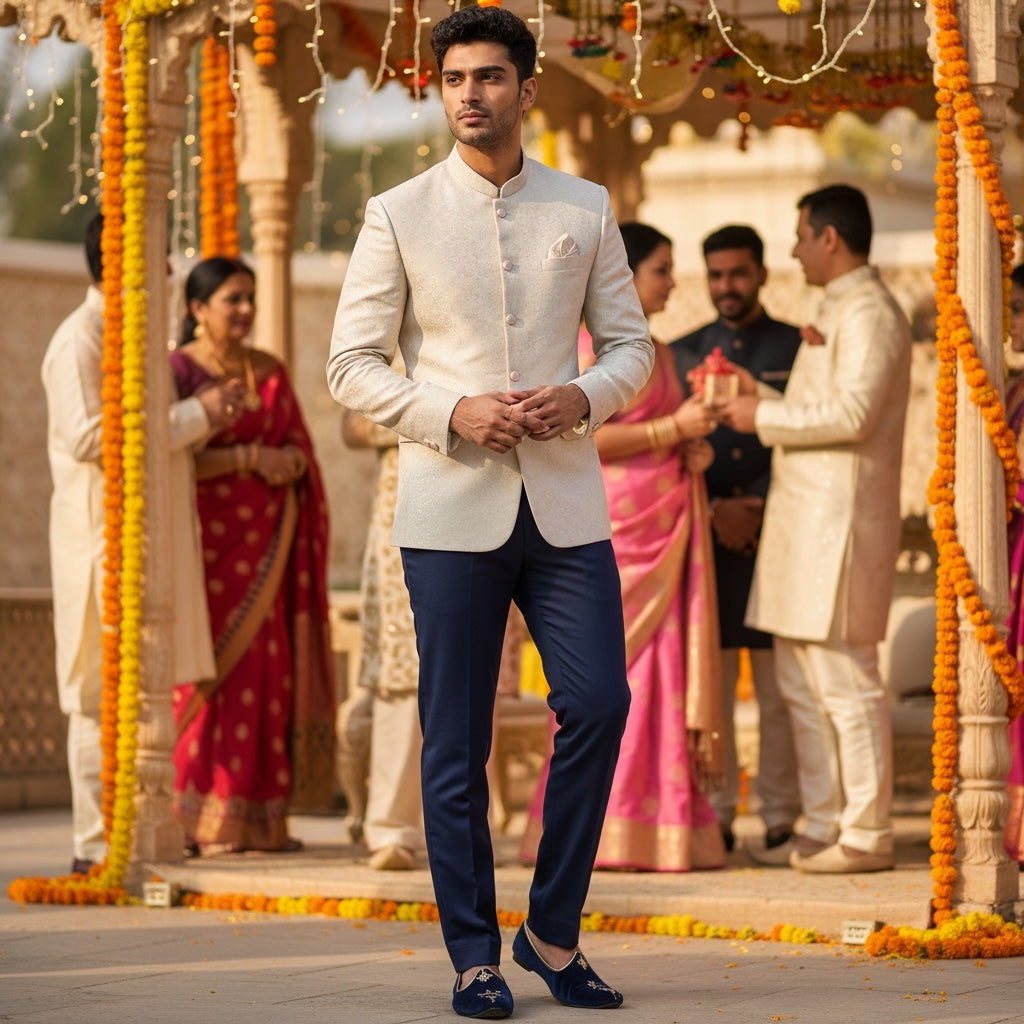 Floral Botanical Jodhpuri Jacket-Colors - Vintage India NYC