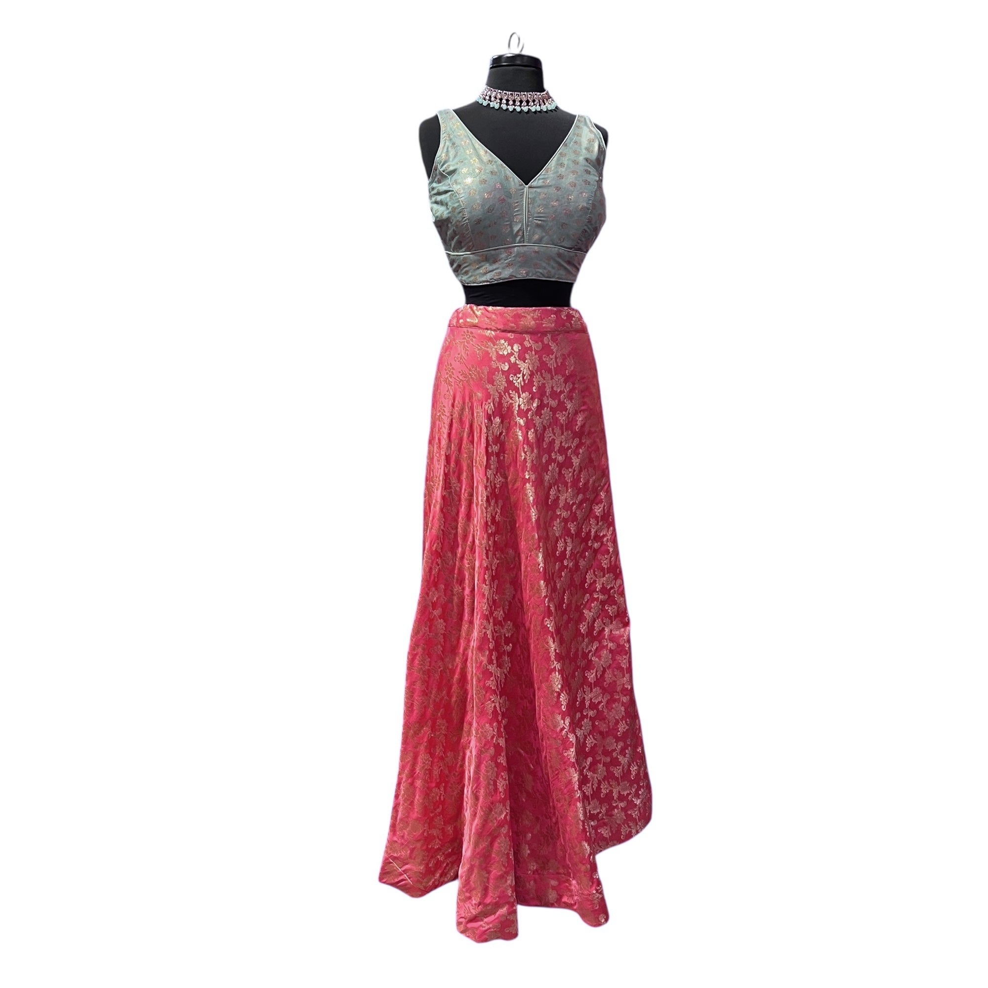 Rose Brocade Round Flower Lehengas - X Long-Colors - Vintage India NYC