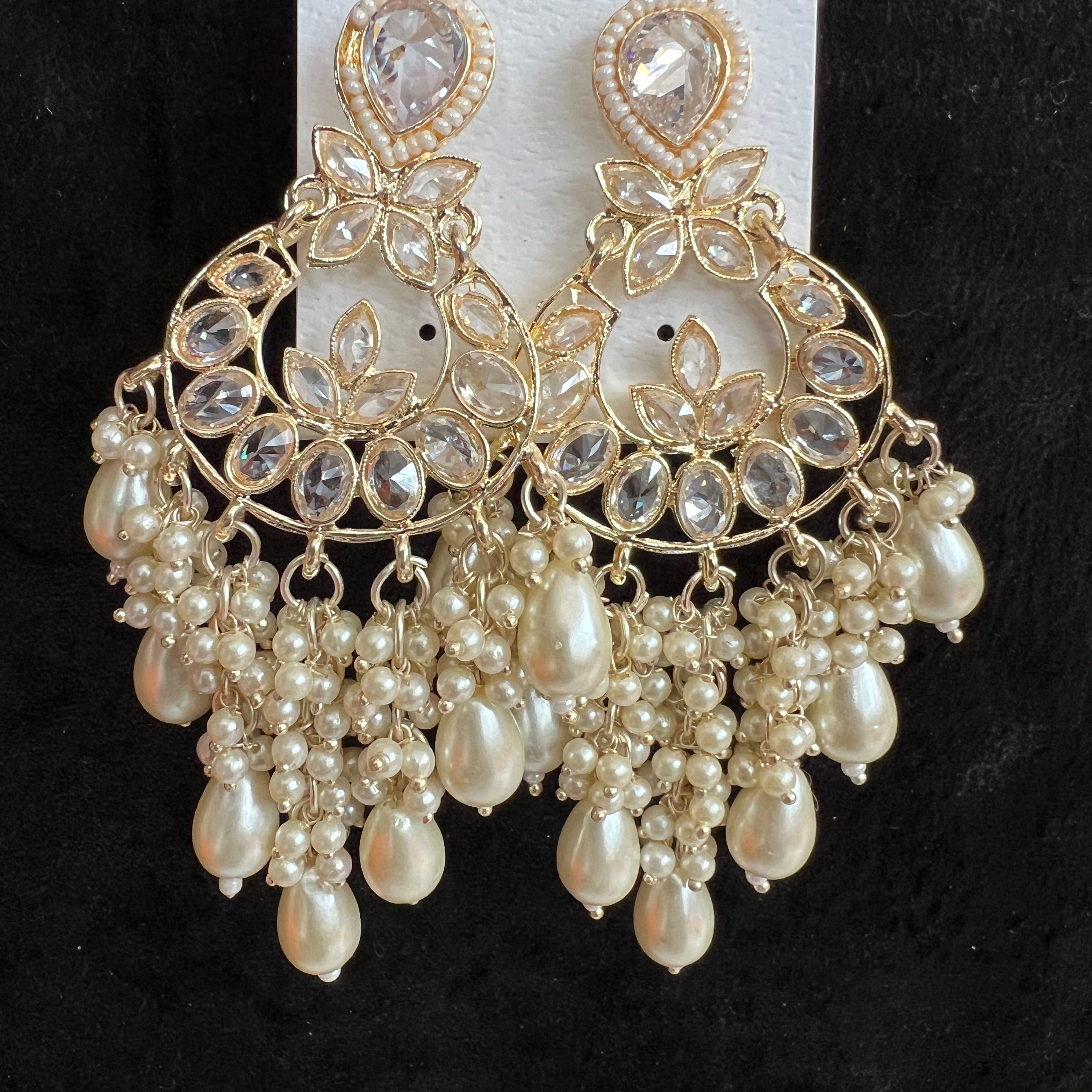 Large White Stone & Pearl Earrings- Many Styles - Vintage India NYC