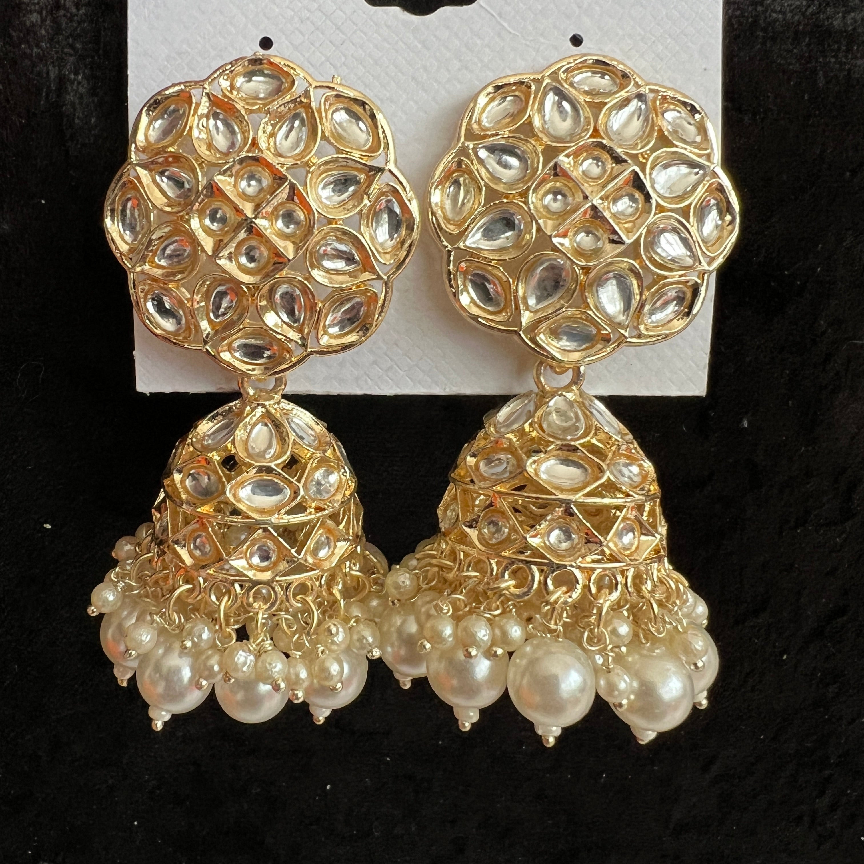 Large White Stone & Pearl Earrings- Many Styles - Vintage India NYC