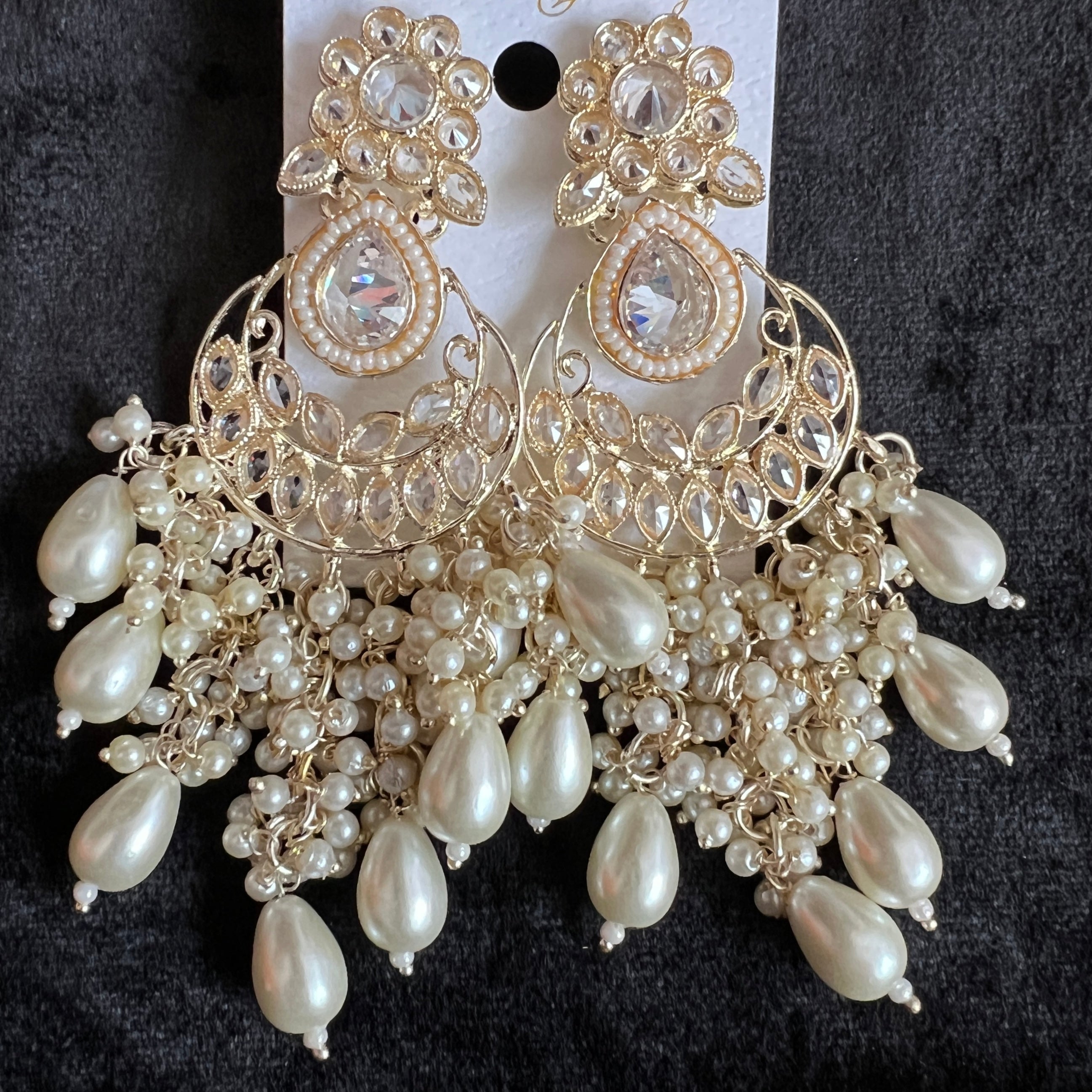 Large White Stone & Pearl Earrings- Many Styles - Vintage India NYC