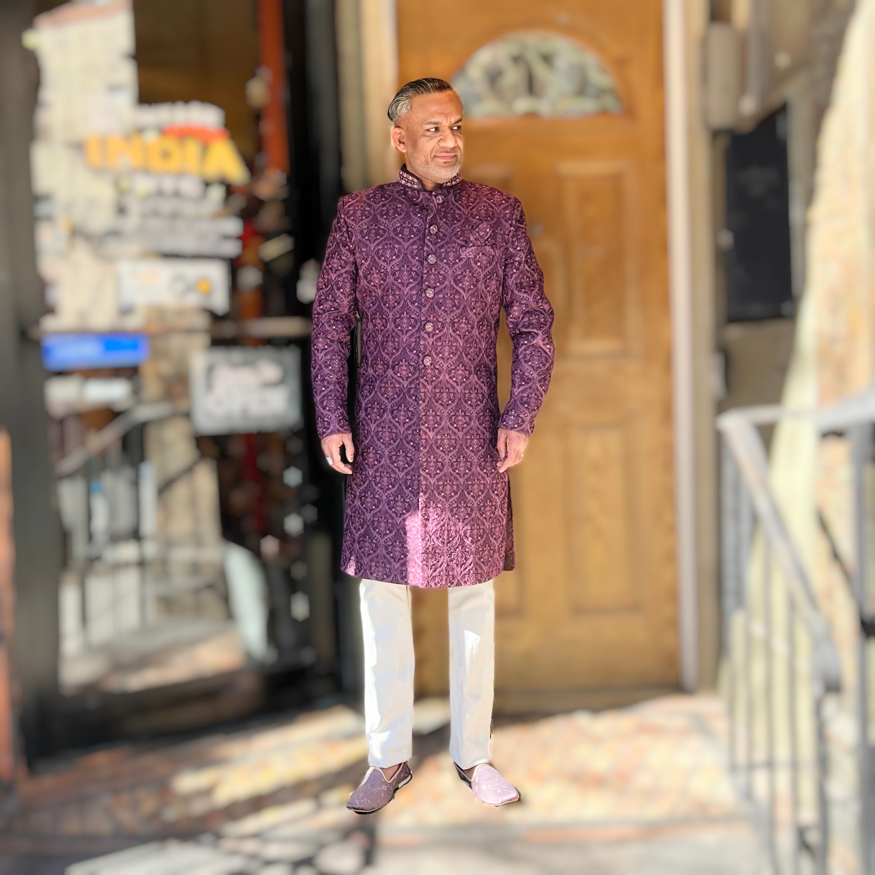 Purple Heavy Embroidered Sherwani - Vintage India NYC