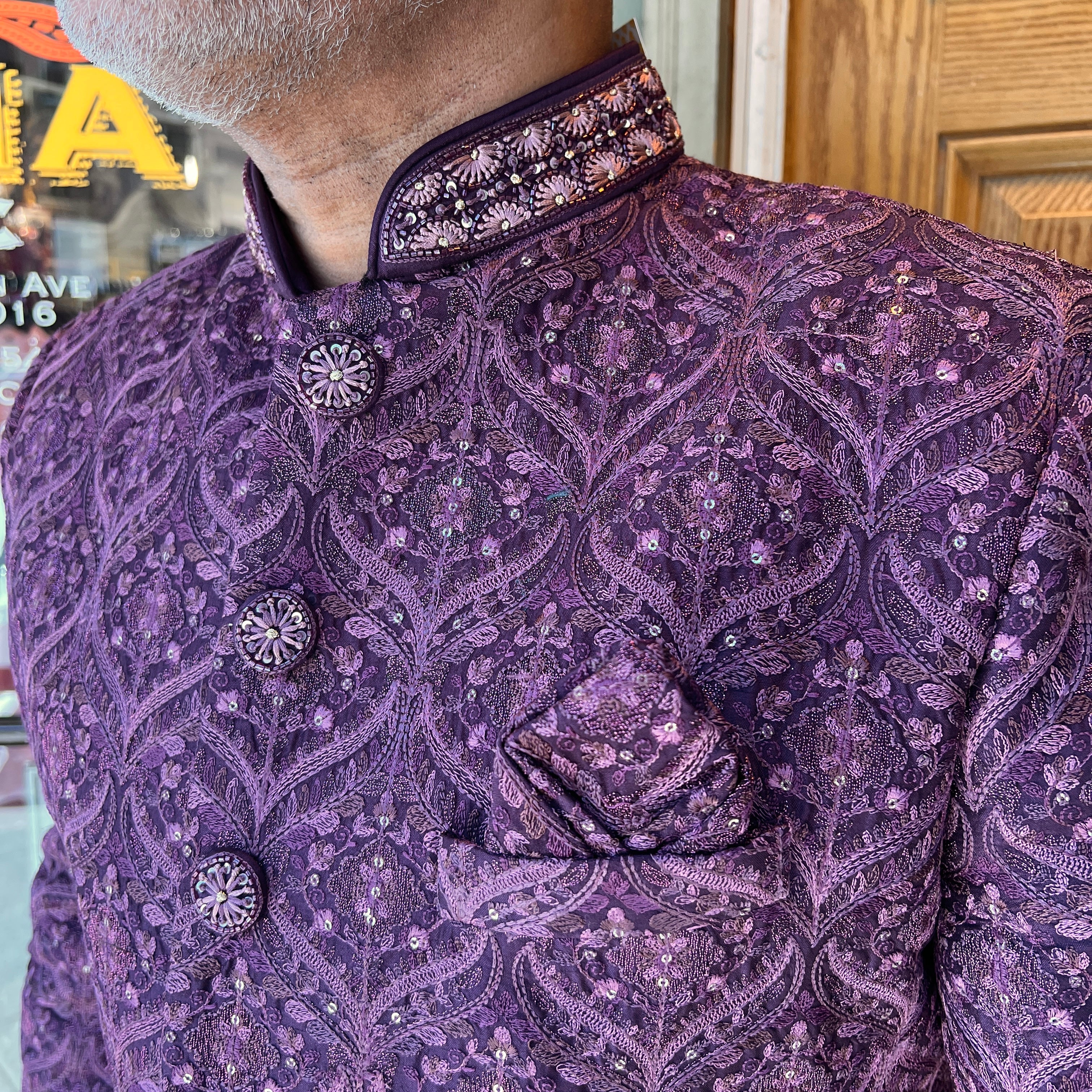 Purple Heavy Embroidered Sherwani - Vintage India NYC