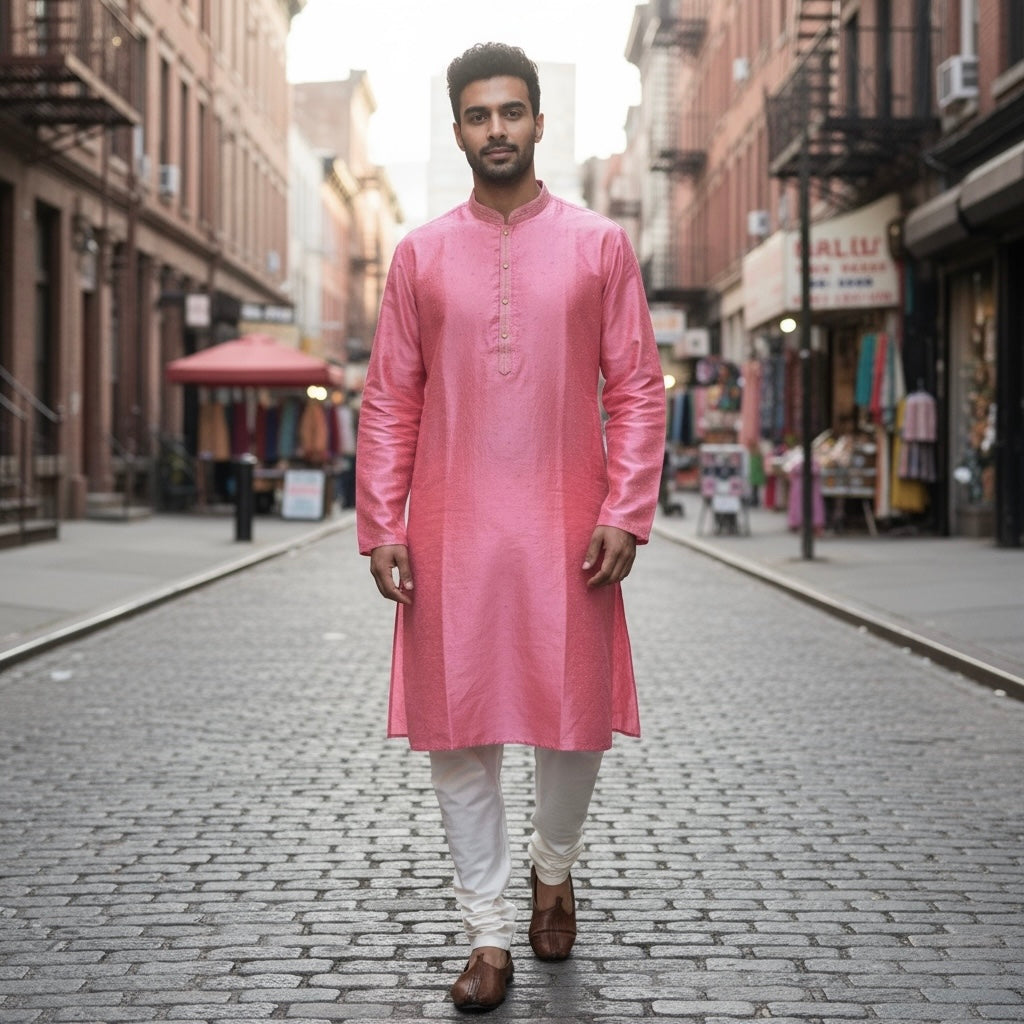 Pink Diamond Sq Flower Kurta - Vintage India NYC