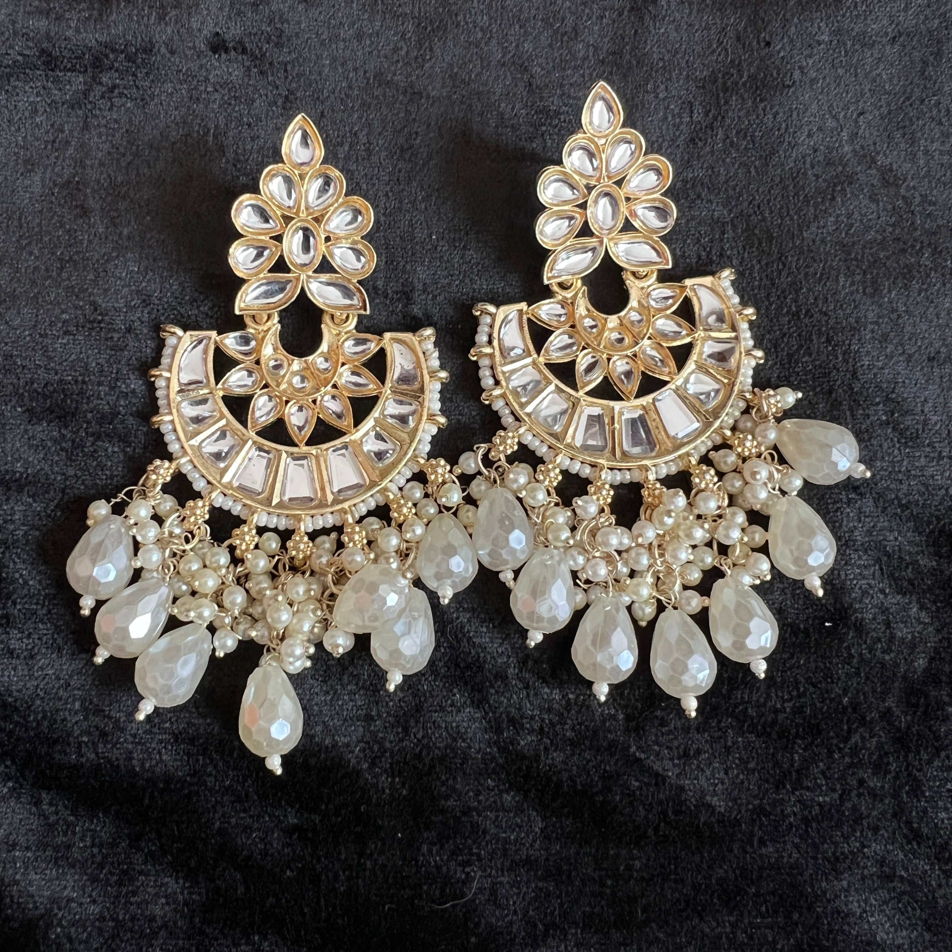 Large White Stone & Pearl Earrings- Many Styles - Vintage India NYC