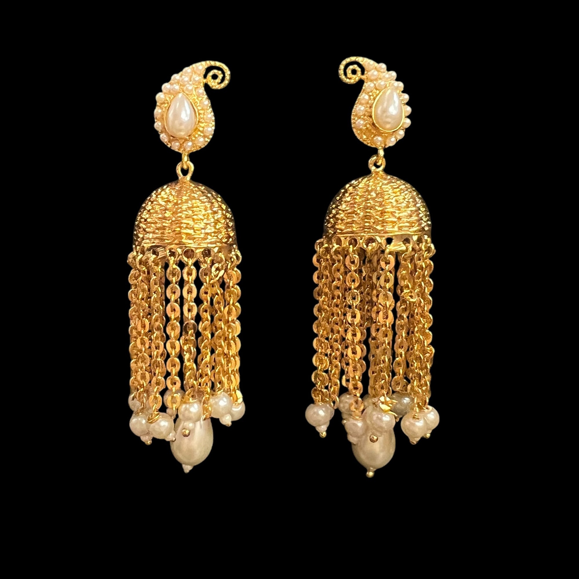 Gold Jhumka Pearl Drop Earrings