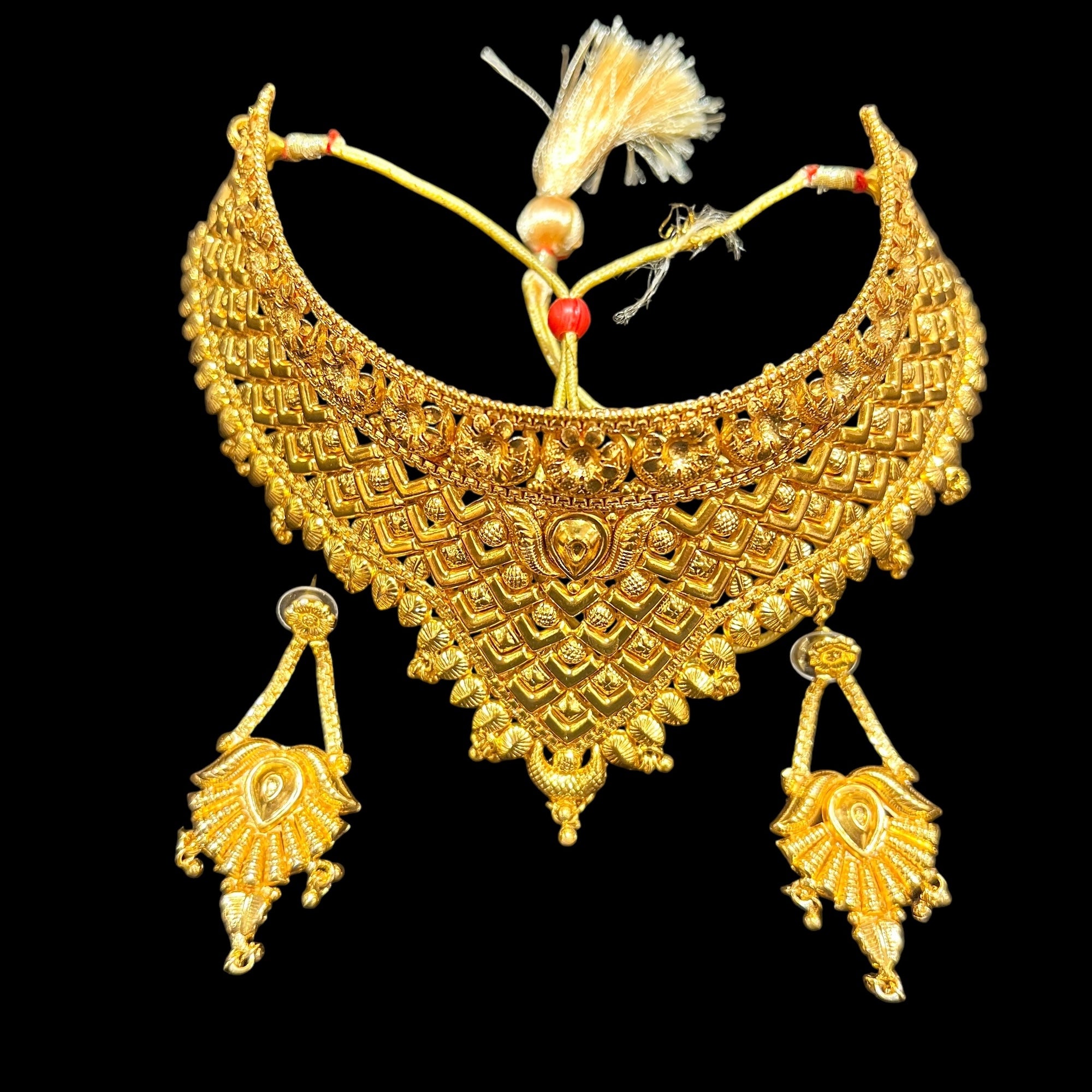 Gold Plated Earrings Choker Set 3 - Vintage India NYC