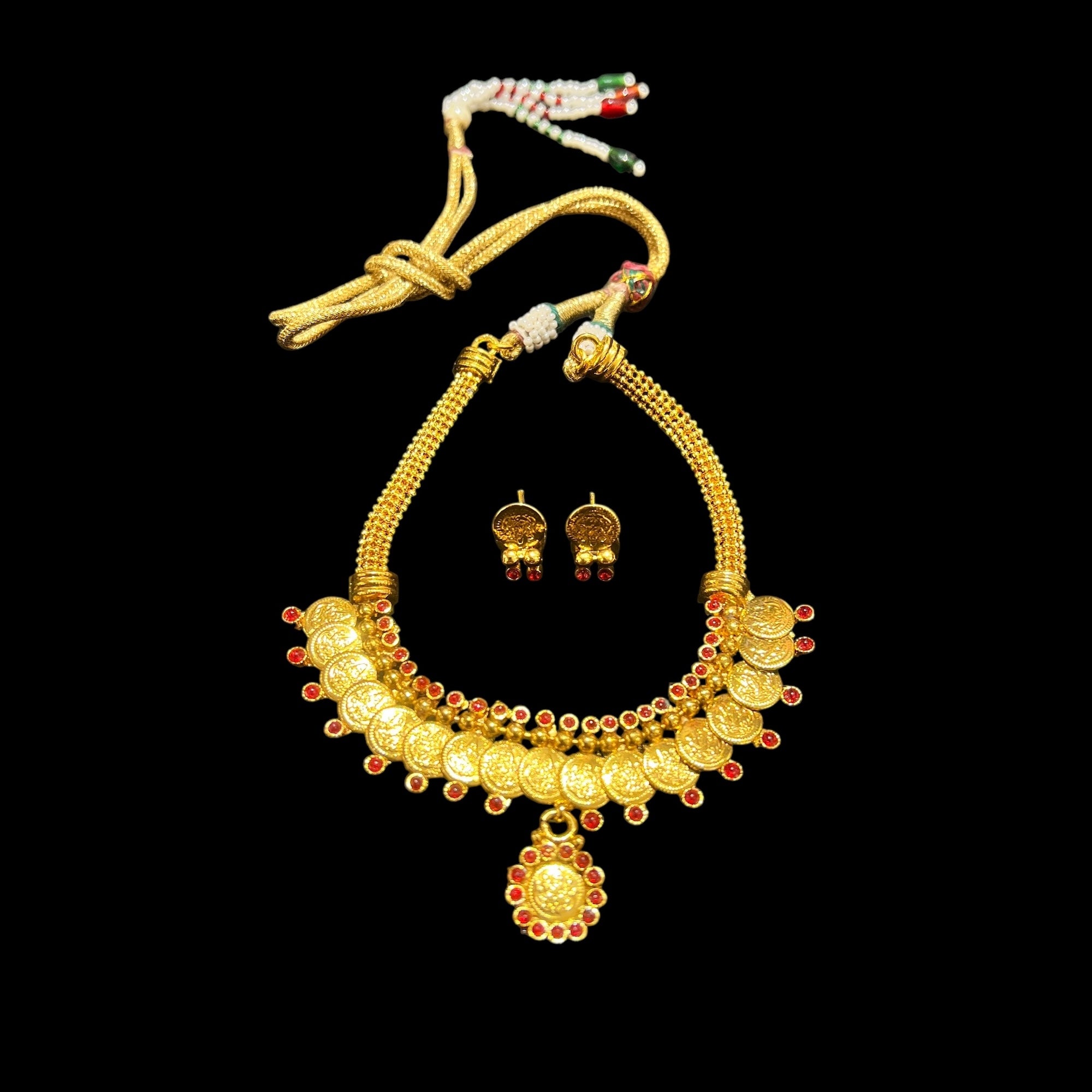 Gold Temple Necklace & Earrings - Vintage India NYC