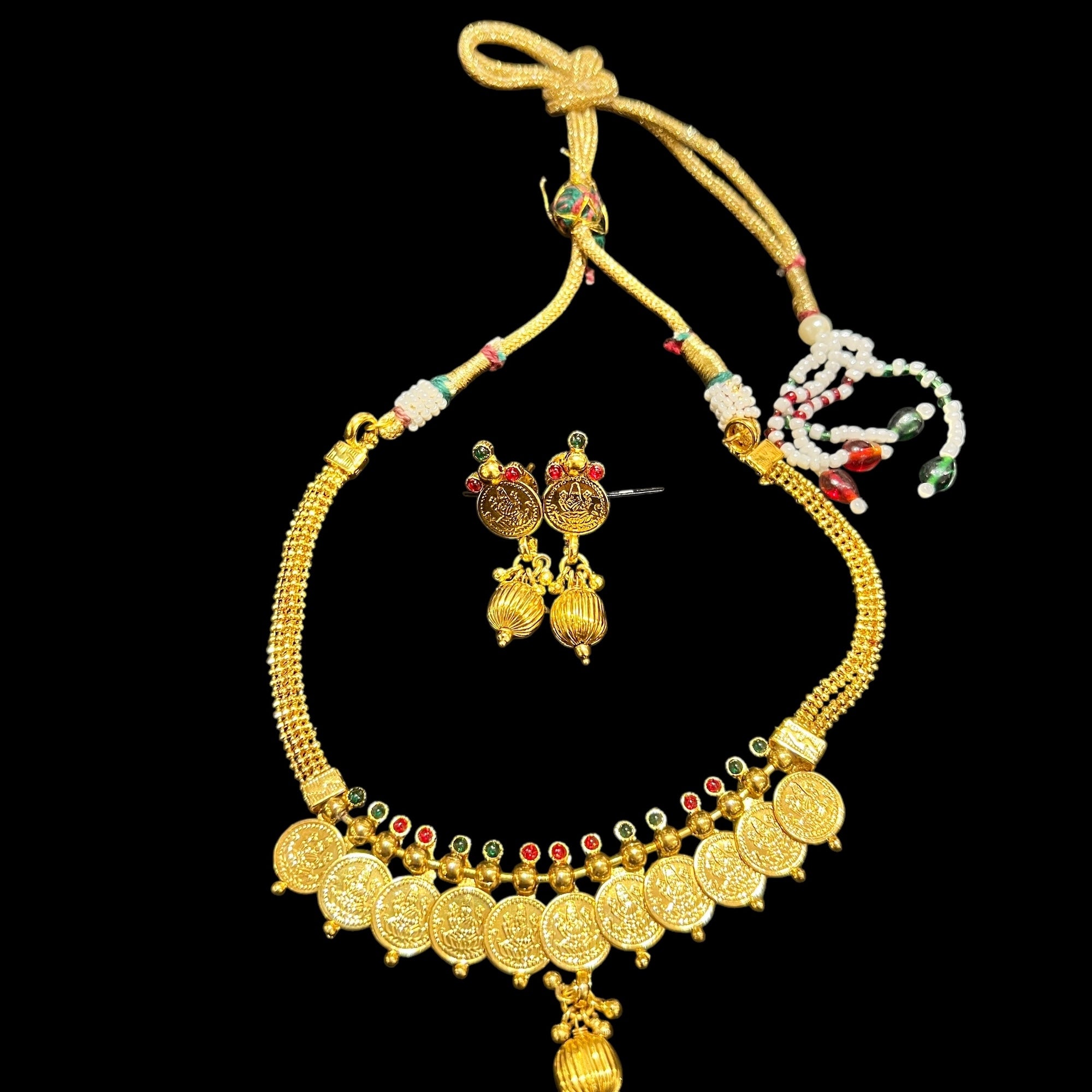Gold Temple Necklace & Earrings - Vintage India NYC