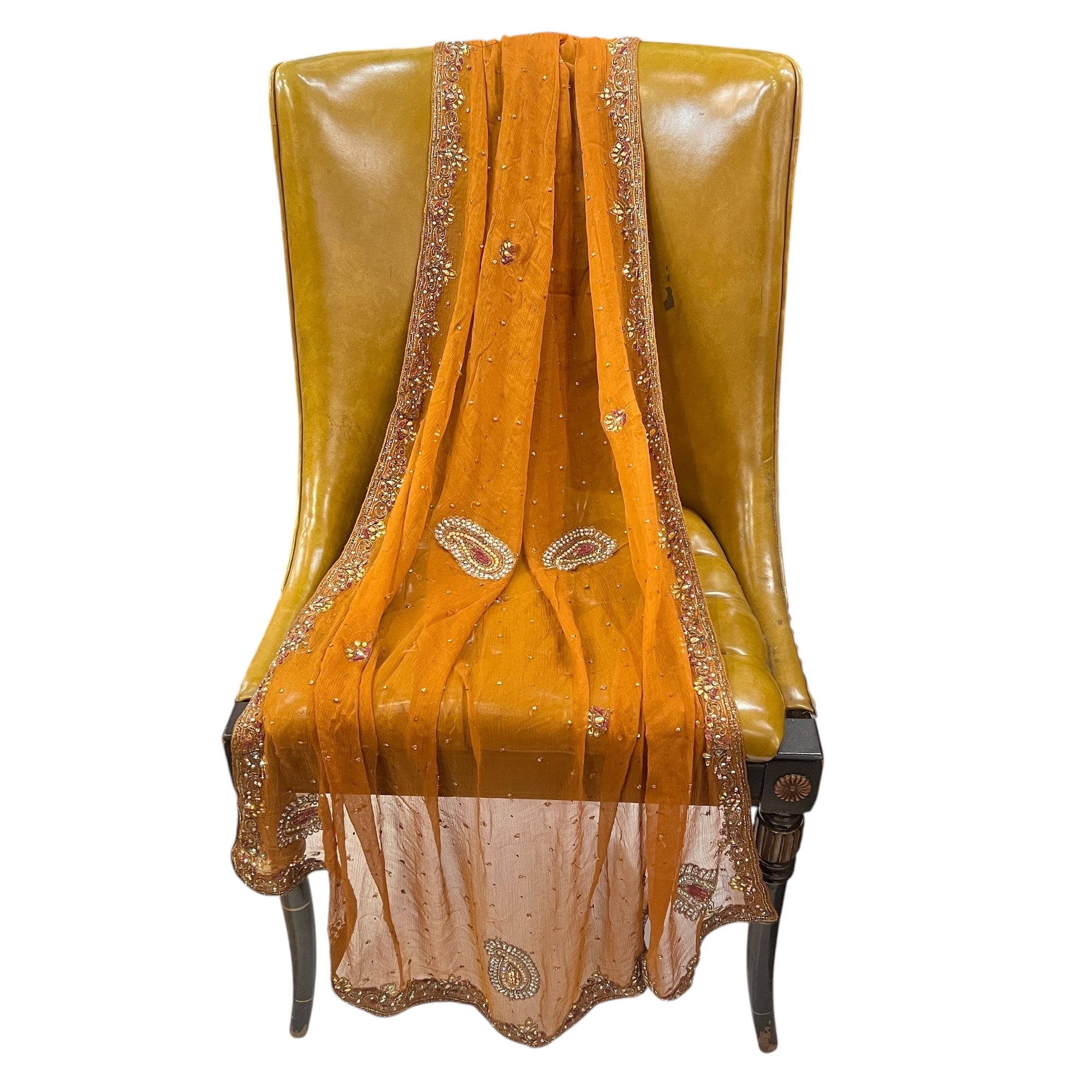 OchreEmbroidered Dupatta 9024 - Vintage India NYC