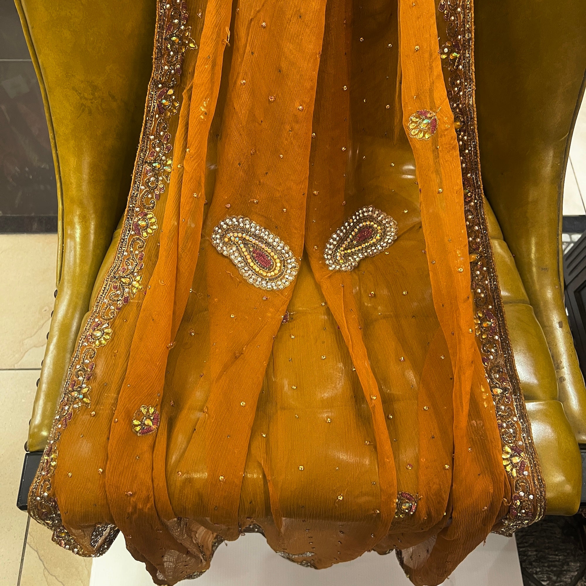 OchreEmbroidered Dupatta 9024 - Vintage India NYC