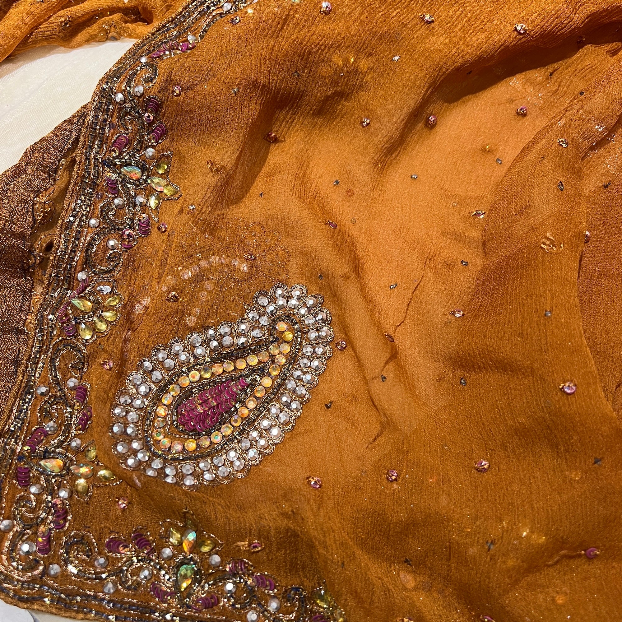 OchreEmbroidered Dupatta 9024 - Vintage India NYC