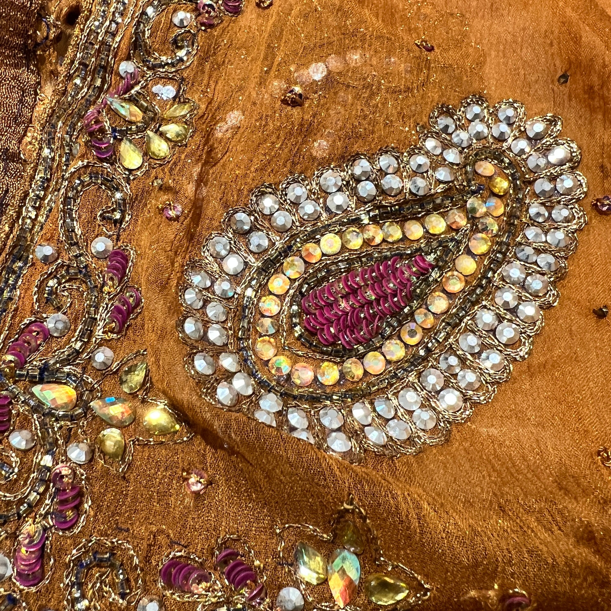 OchreEmbroidered Dupatta 9024 - Vintage India NYC