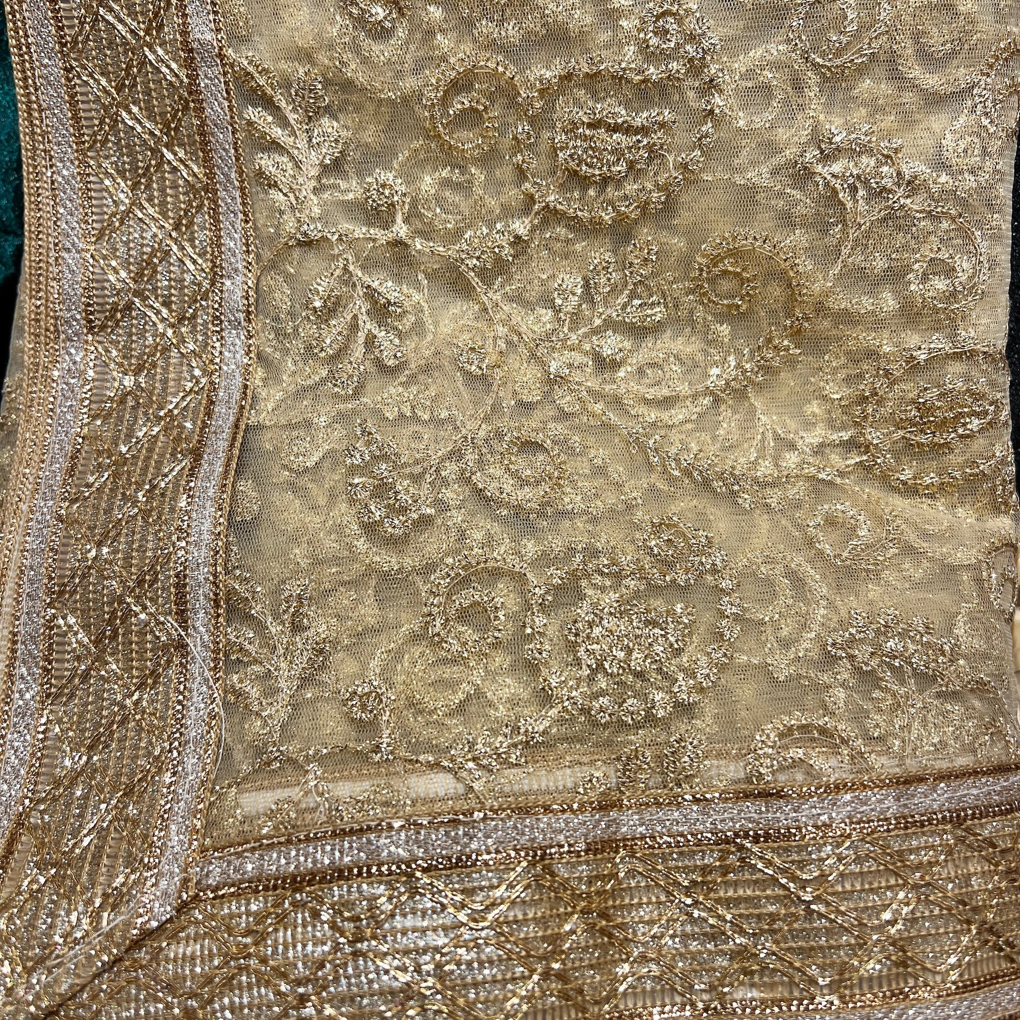 Gold Zari Embroidered Dupatta-2 Styles - Vintage India NYC