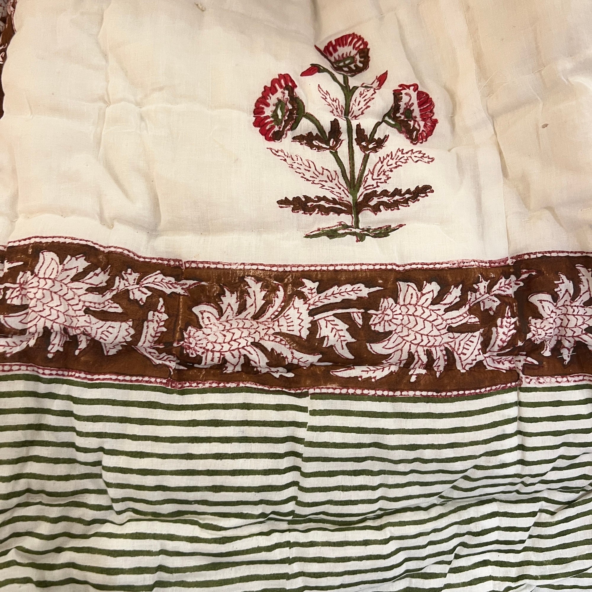 Indian Twin Quilt-Green & Dark Red - Vintage India NYC