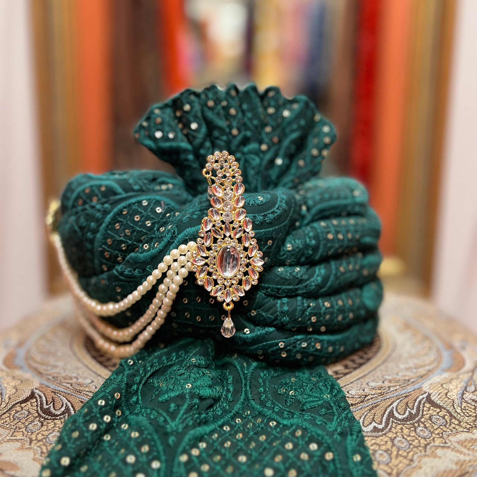 Green Lucknowi Pagadi Turban - Vintage India NYC