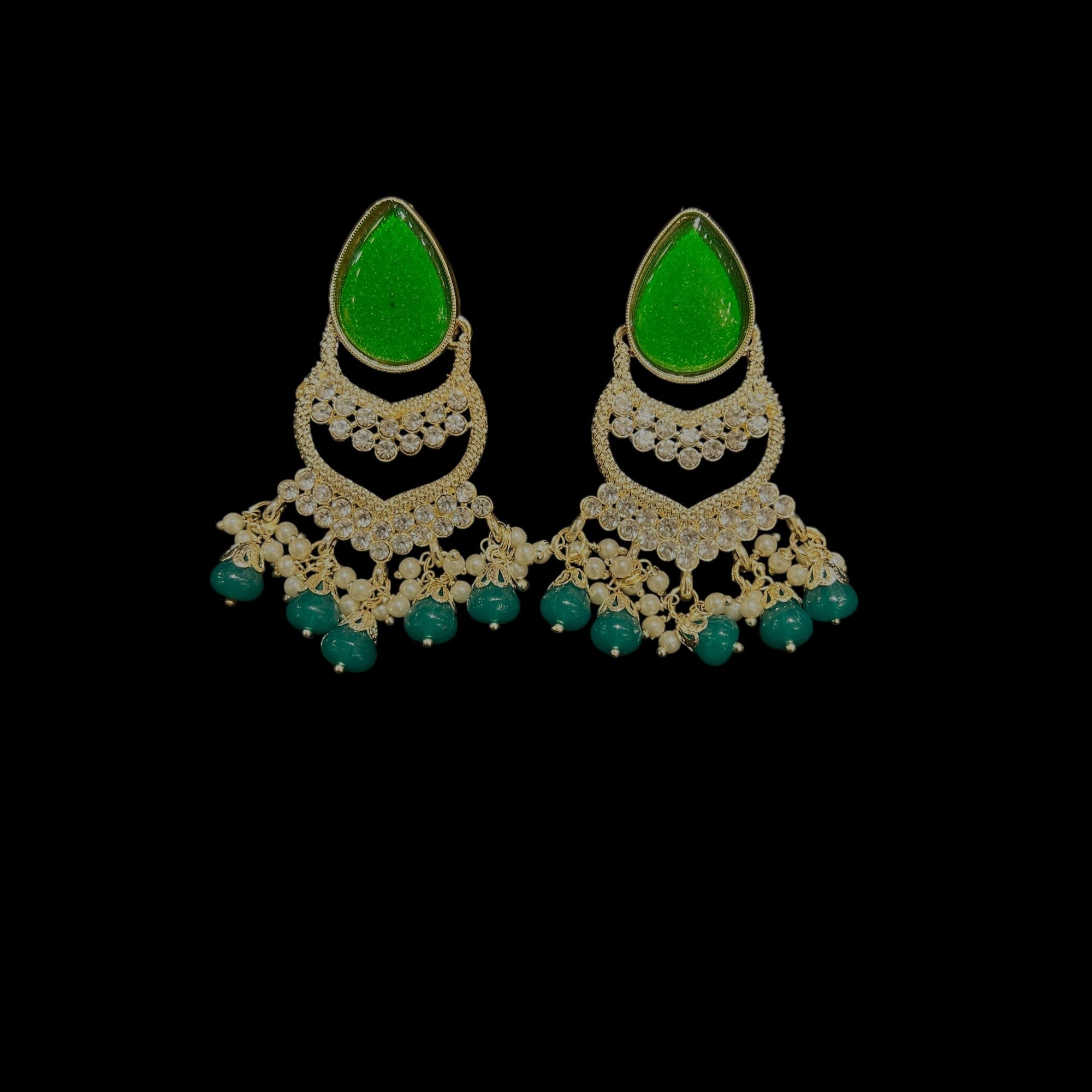 Green Tier Drop Earrings - Vintage India NYC