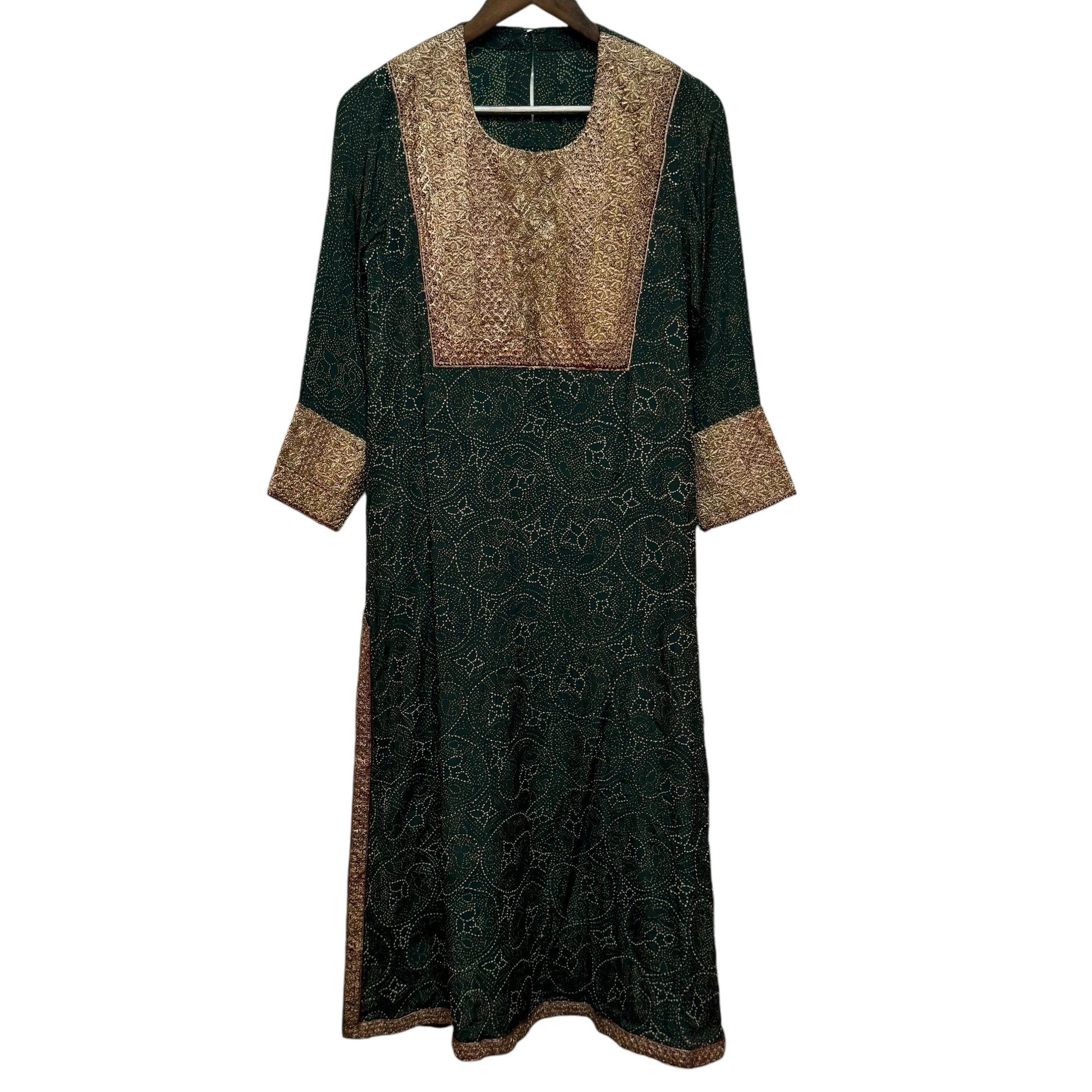 Dark Green Zardosi Embroidered Silk Kurta-Size 36 - Vintage India NYC