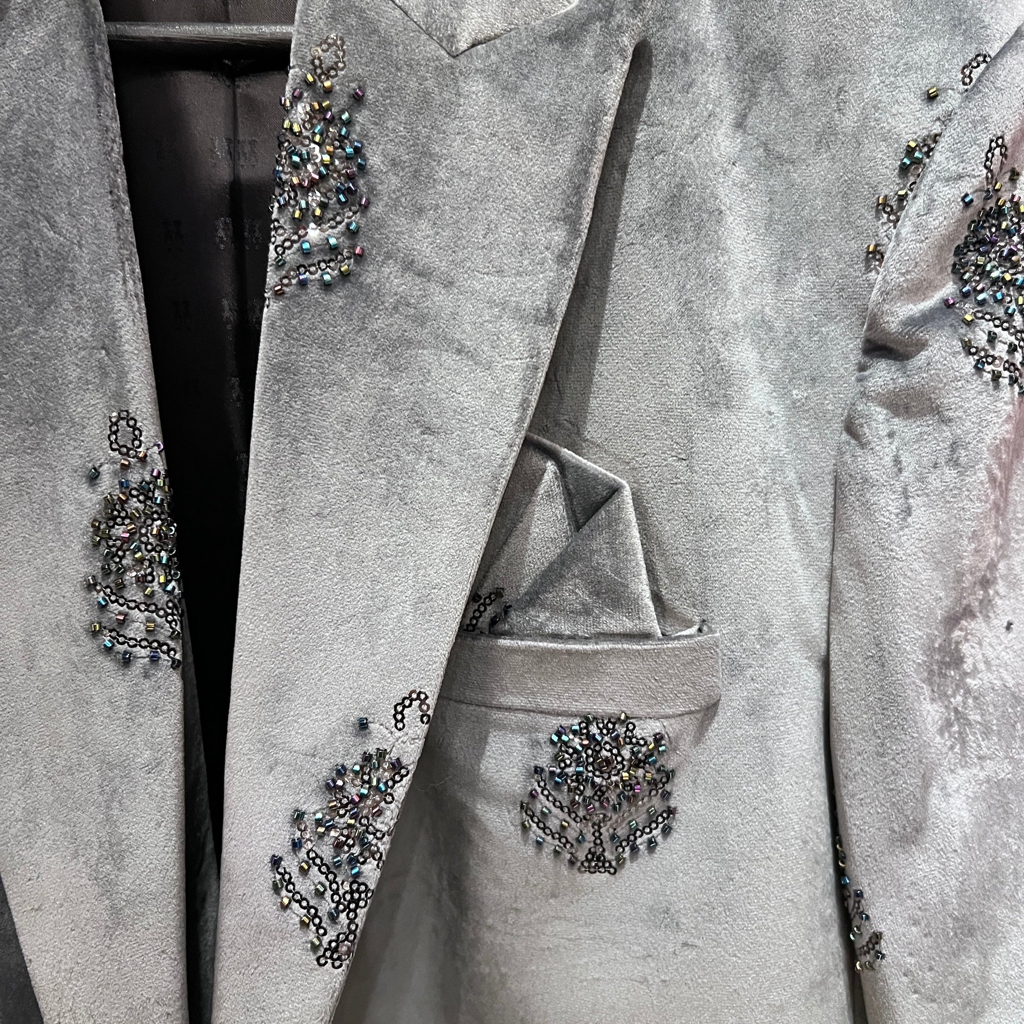 Grey Velvet w/ Gunmetal Sequin Western Jacket -Size 46