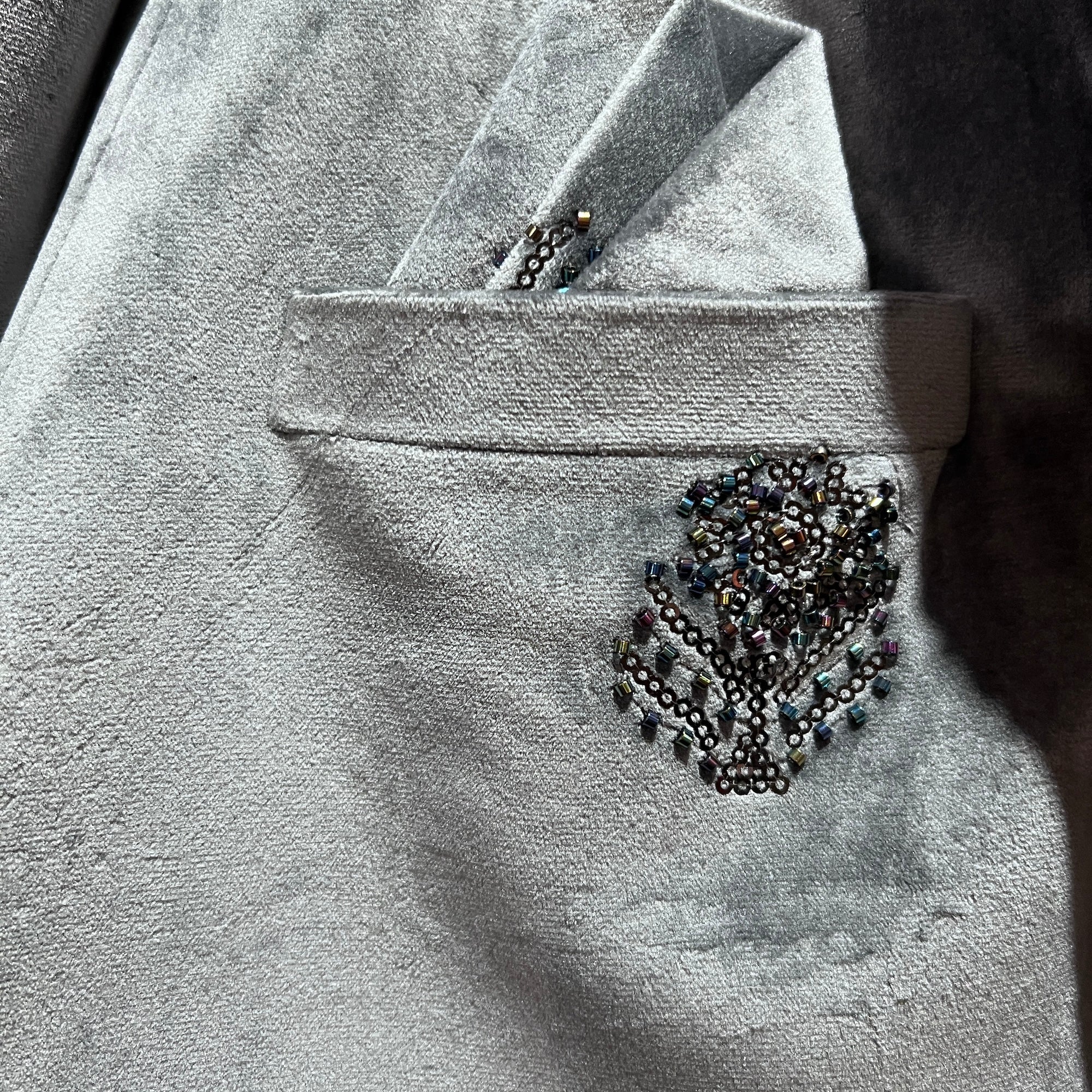 Grey Velvet w/ Gunmetal Sequin Western Jacket -Size 46