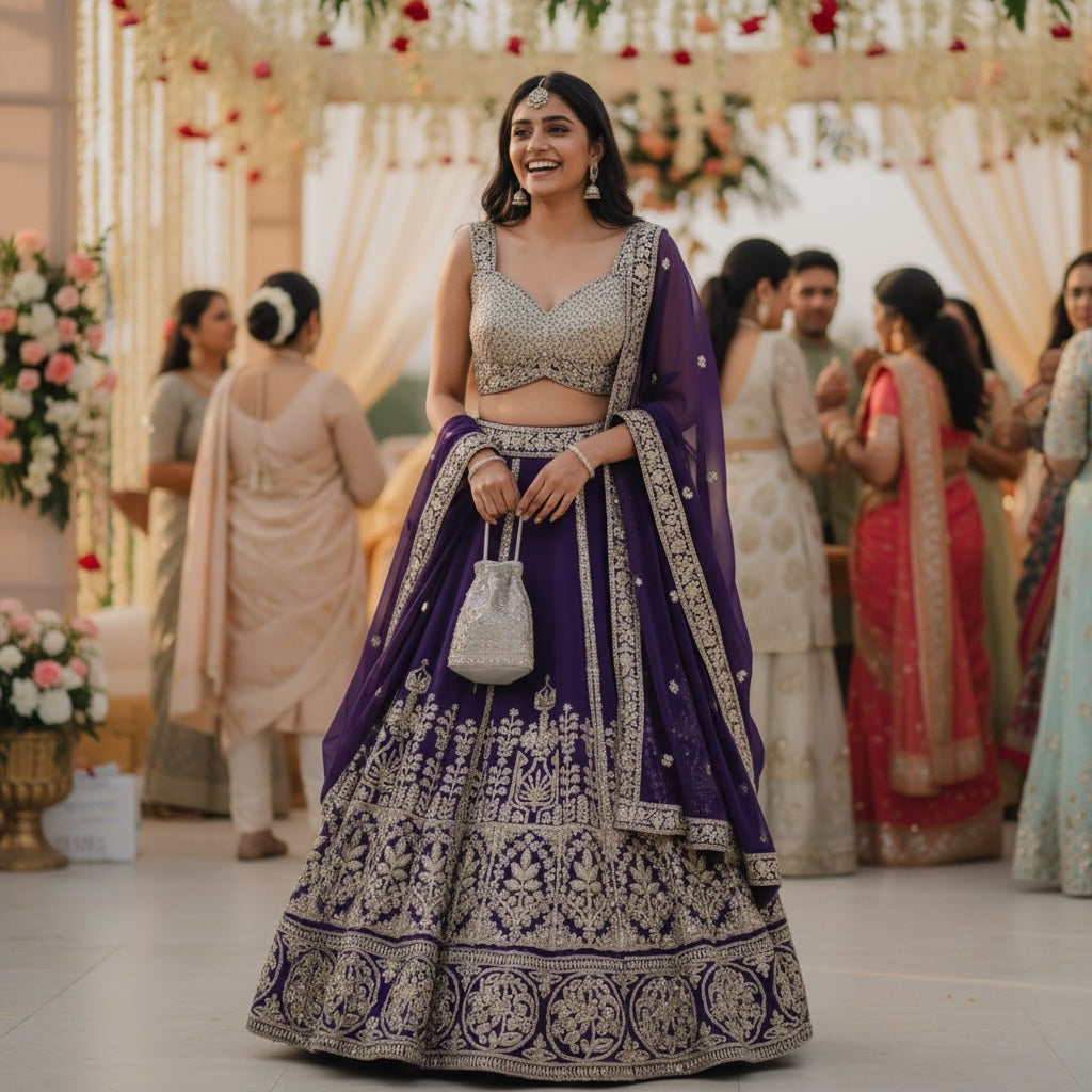 Heavy Dark Purple Lehenga Set