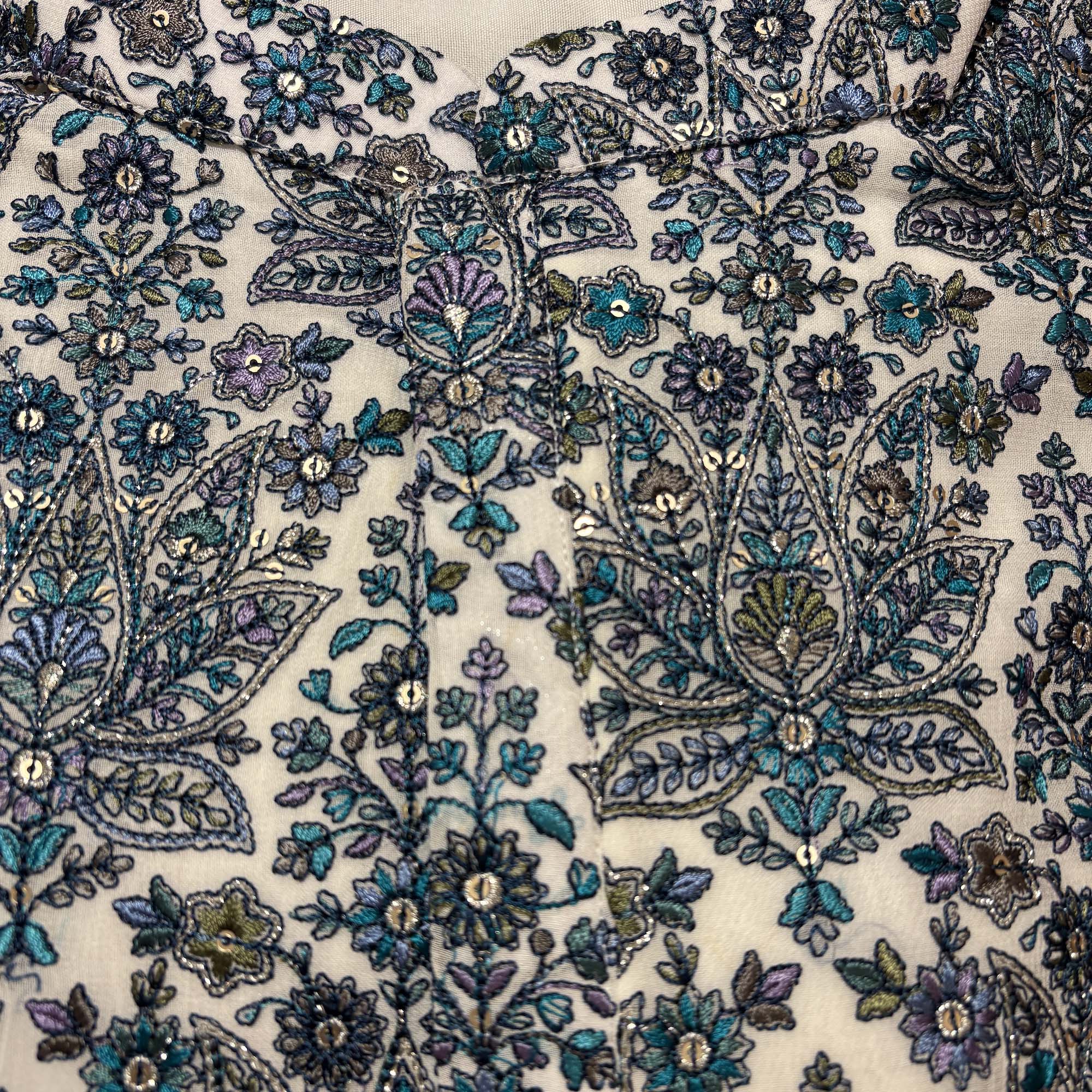 Heavy Blue Green Floral Paisley Embroidered Kurta