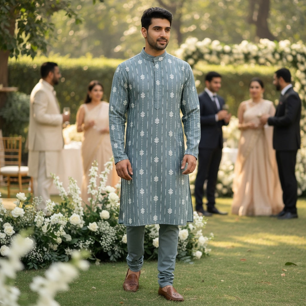 DT Streaming Butti Kurta-Dusty Blue