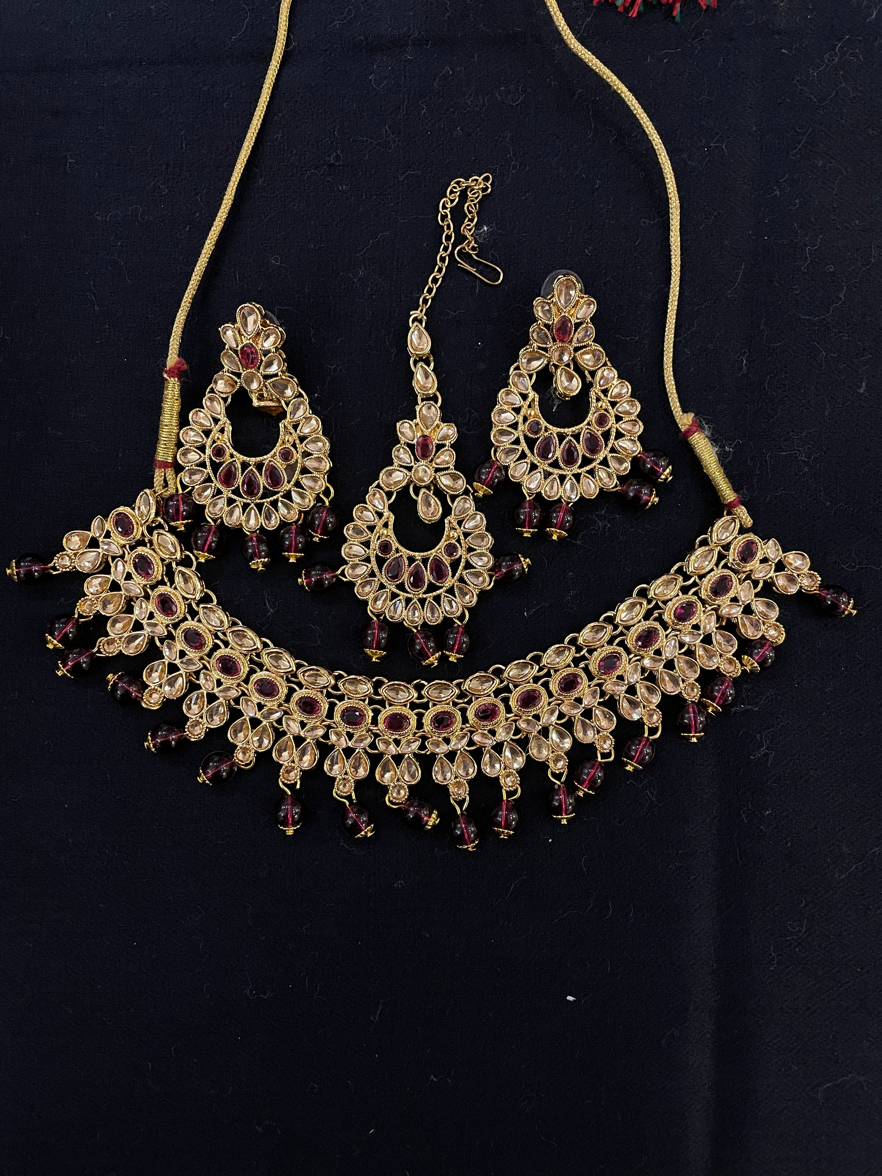 DT Gold Stone Chandbali Necklace Sets - Vintage India NYC