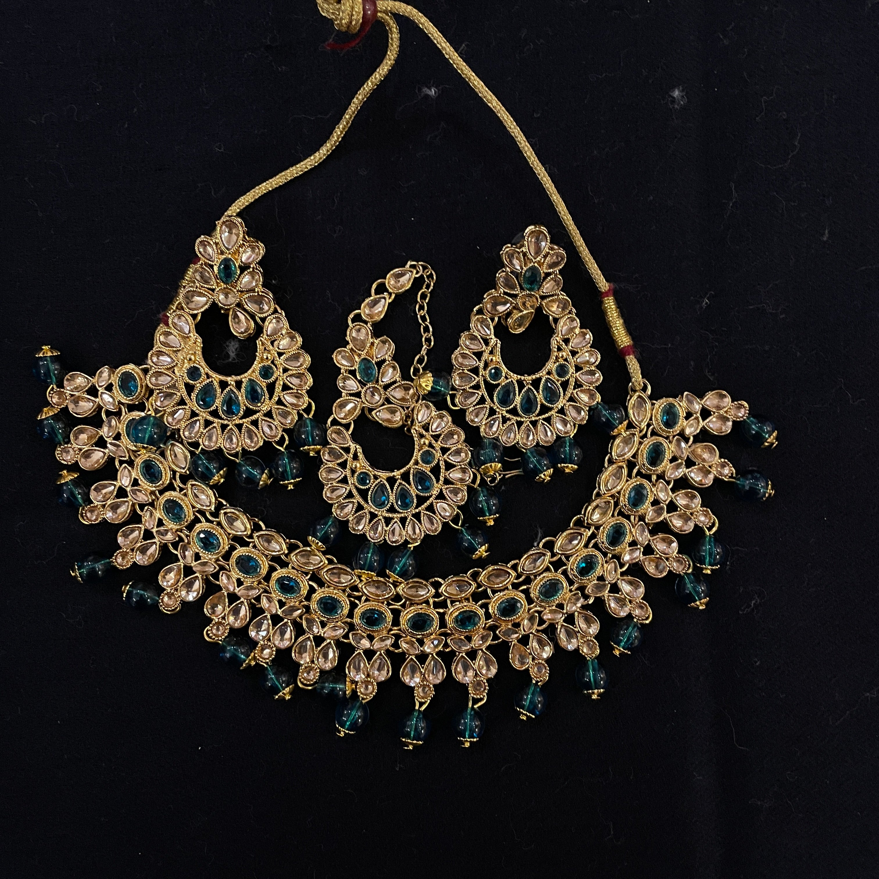 DT Gold Stone Chandbali Necklace Sets - Vintage India NYC