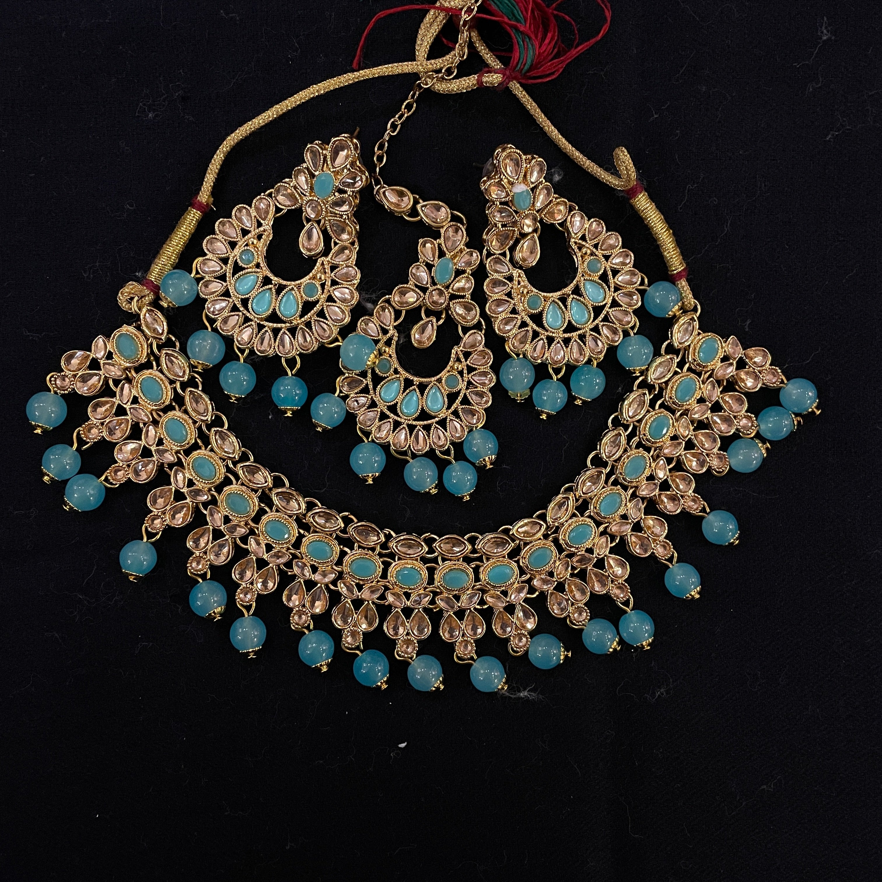 DT Gold Stone Chandbali Necklace Sets - Vintage India NYC