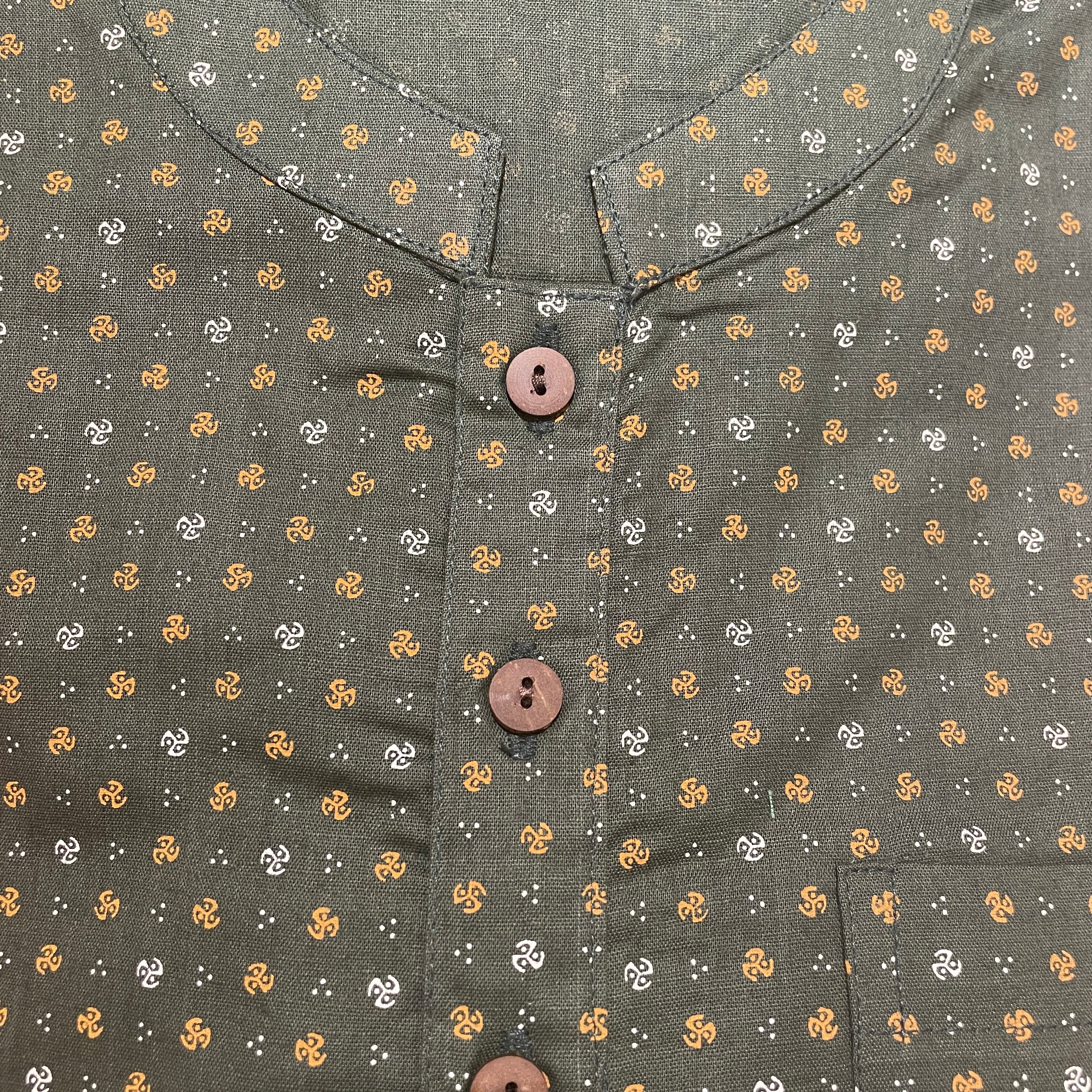 Mens Khadi Block Print Short Kurta / Shirt - Vintage India NYC