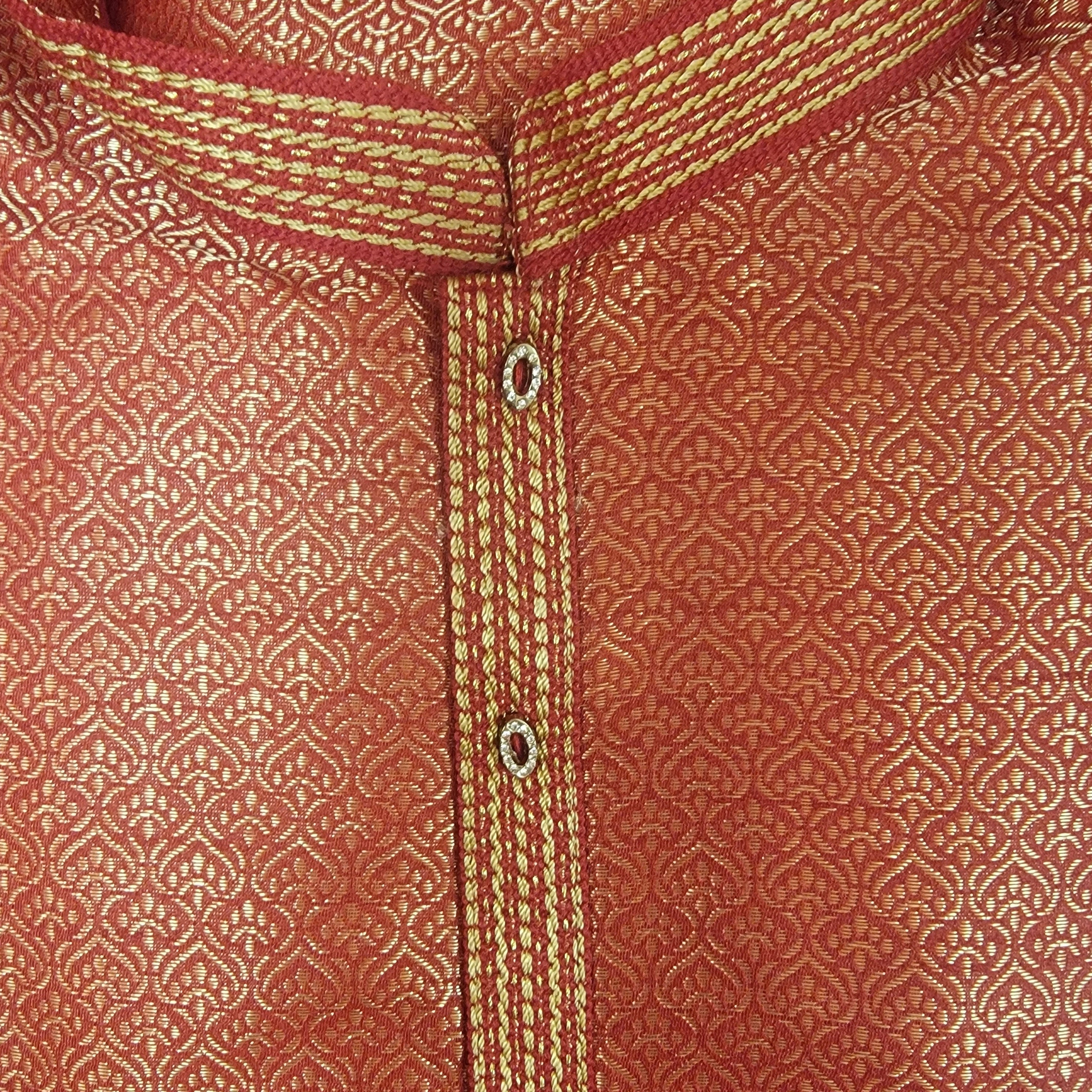 YD Red & Gold Brocade Kurta - Vintage India NYC