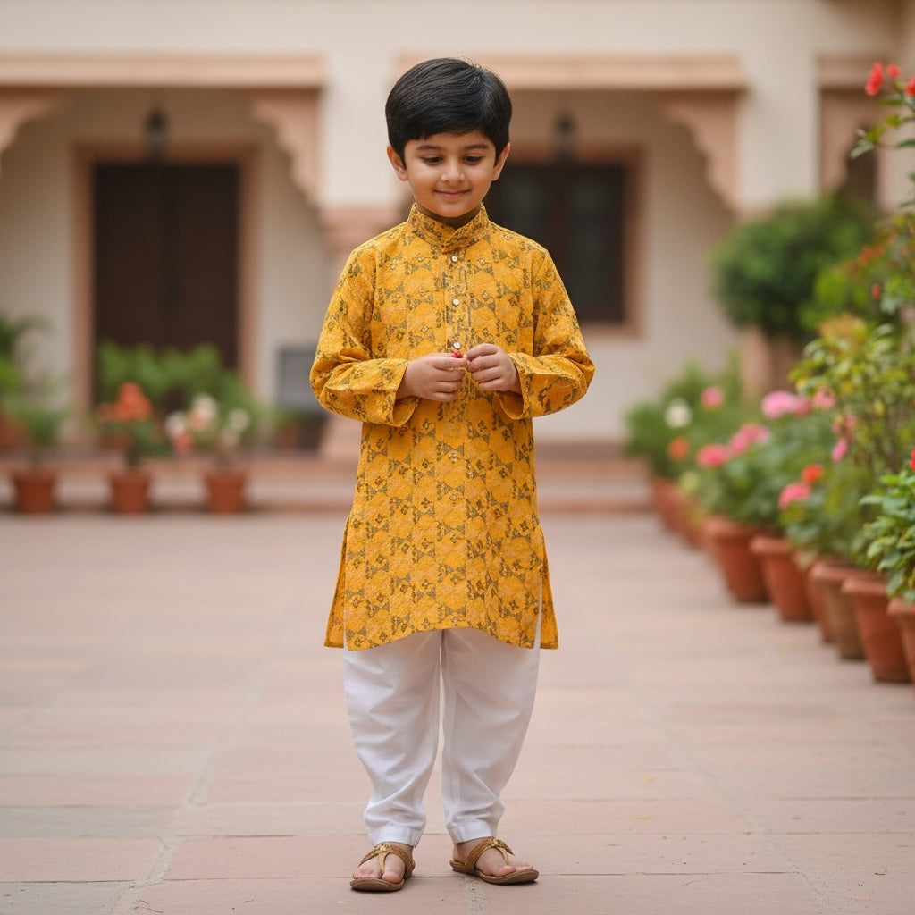Boys Lucknowi Embroidered Kurta Set - Vintage India NYC