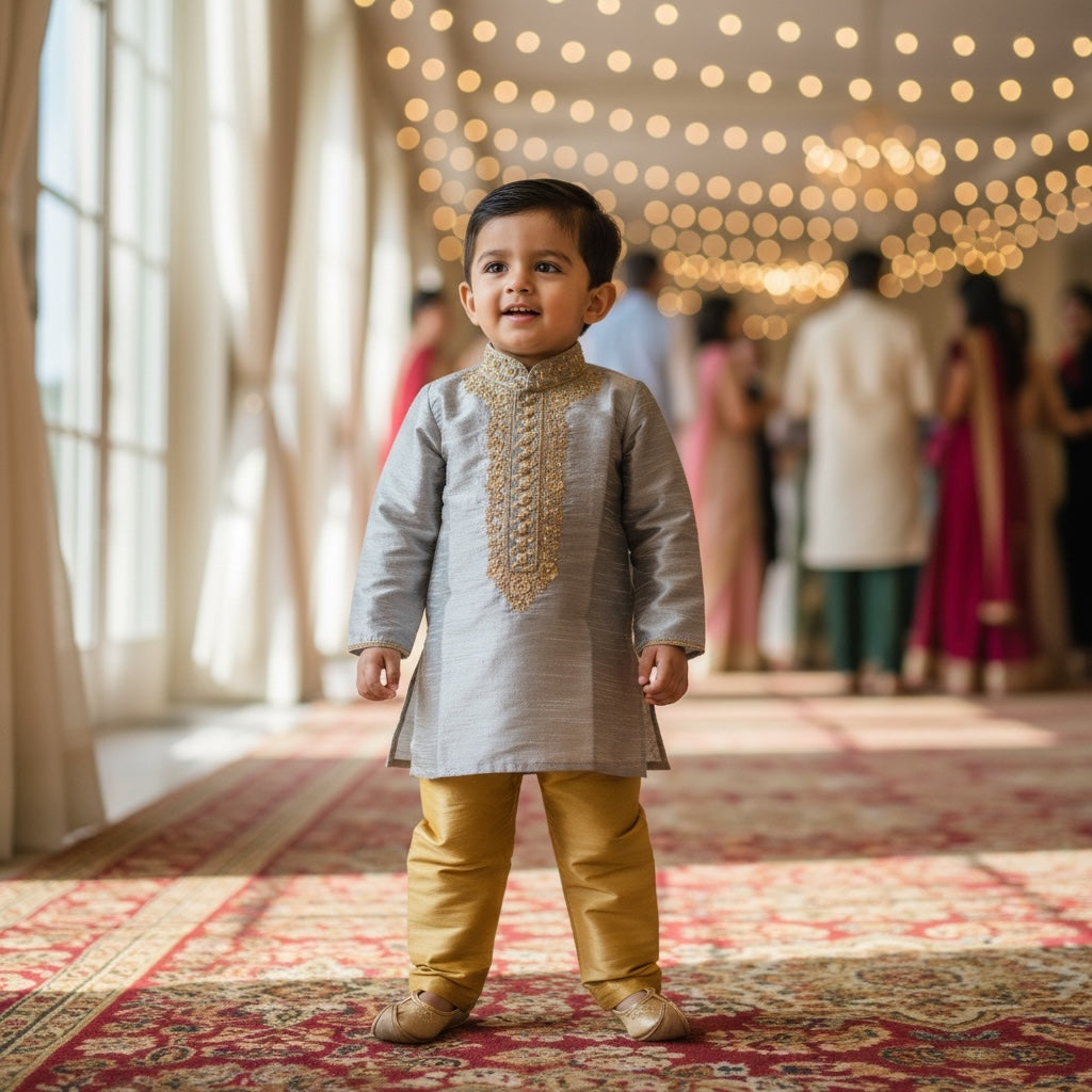 Boys Silk Kurta Set 1 yr old- 6 Colors - Vintage India NYC