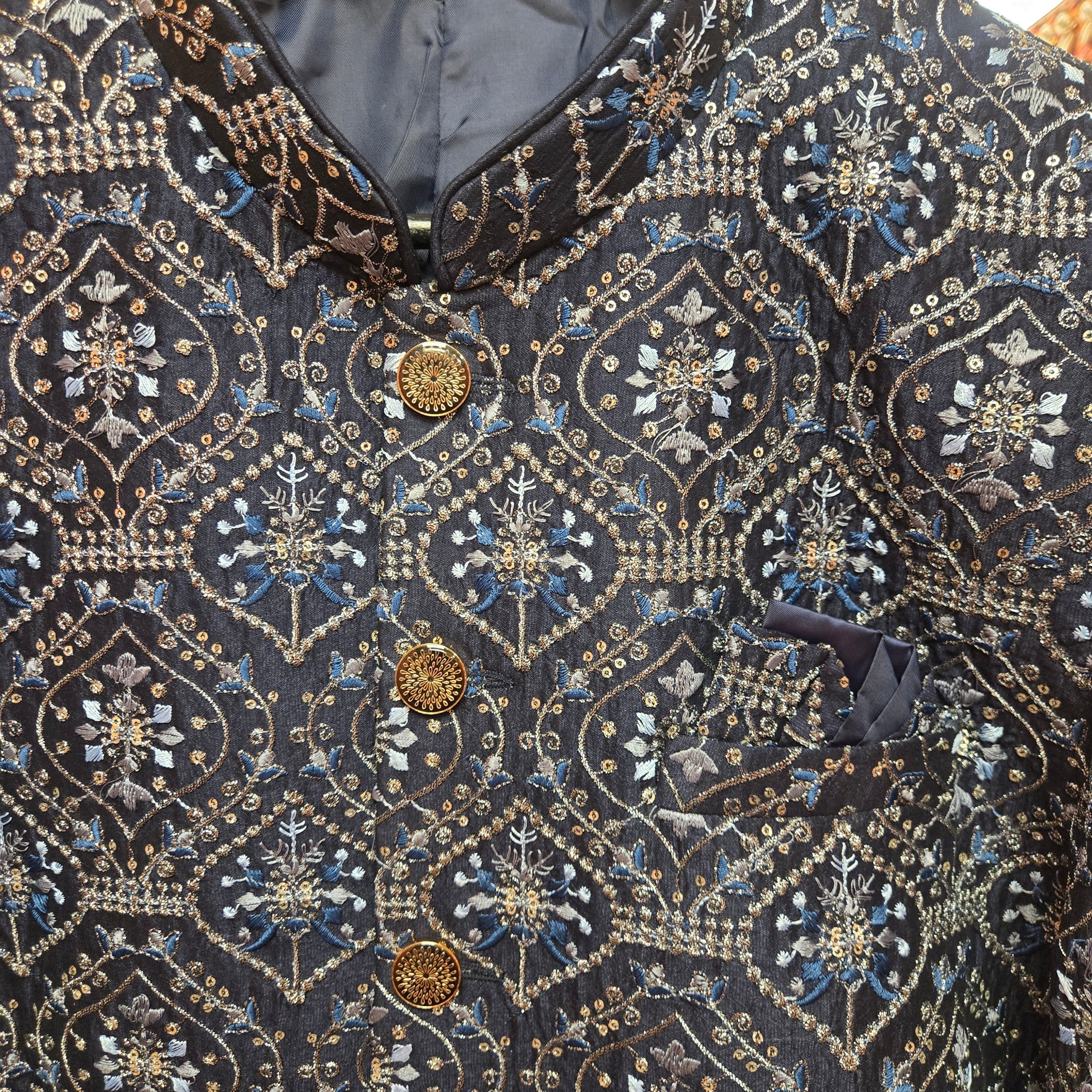 Navy Lucknowi Jodhpuri Jacket - Vintage India NYC