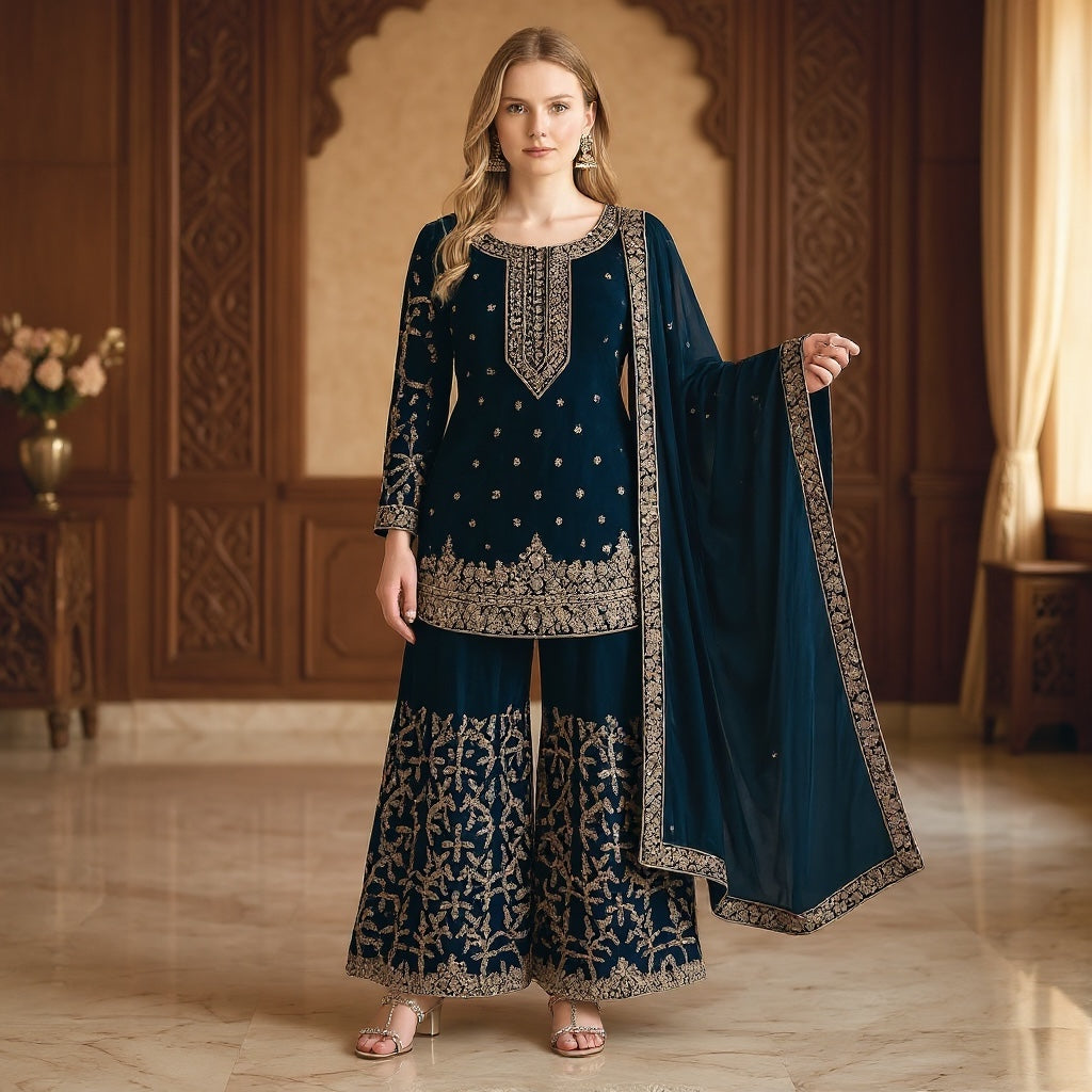 Heavy Embroidered Gharara Set-Colors - Vintage India NYC