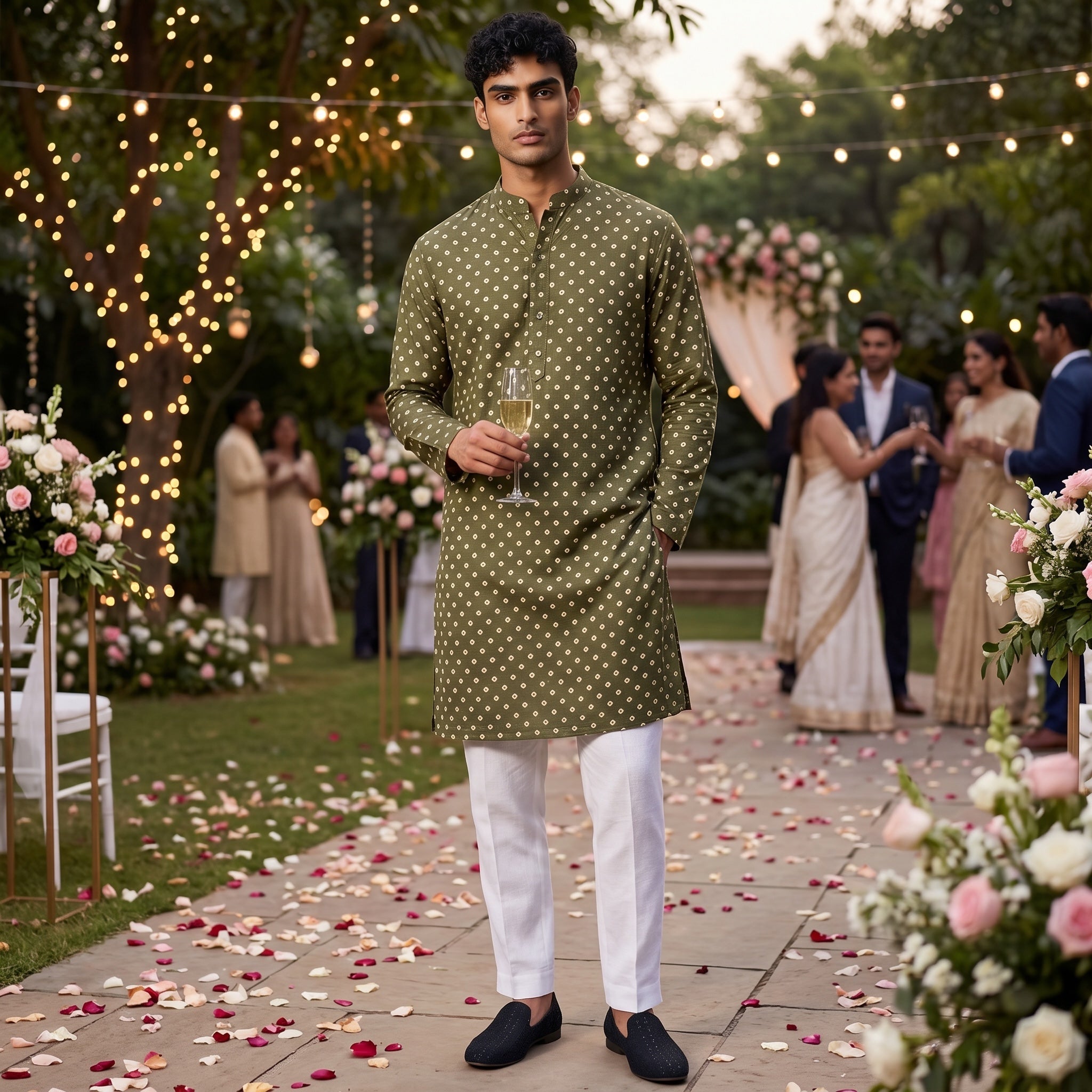 Olive Bandhani Print Kurta