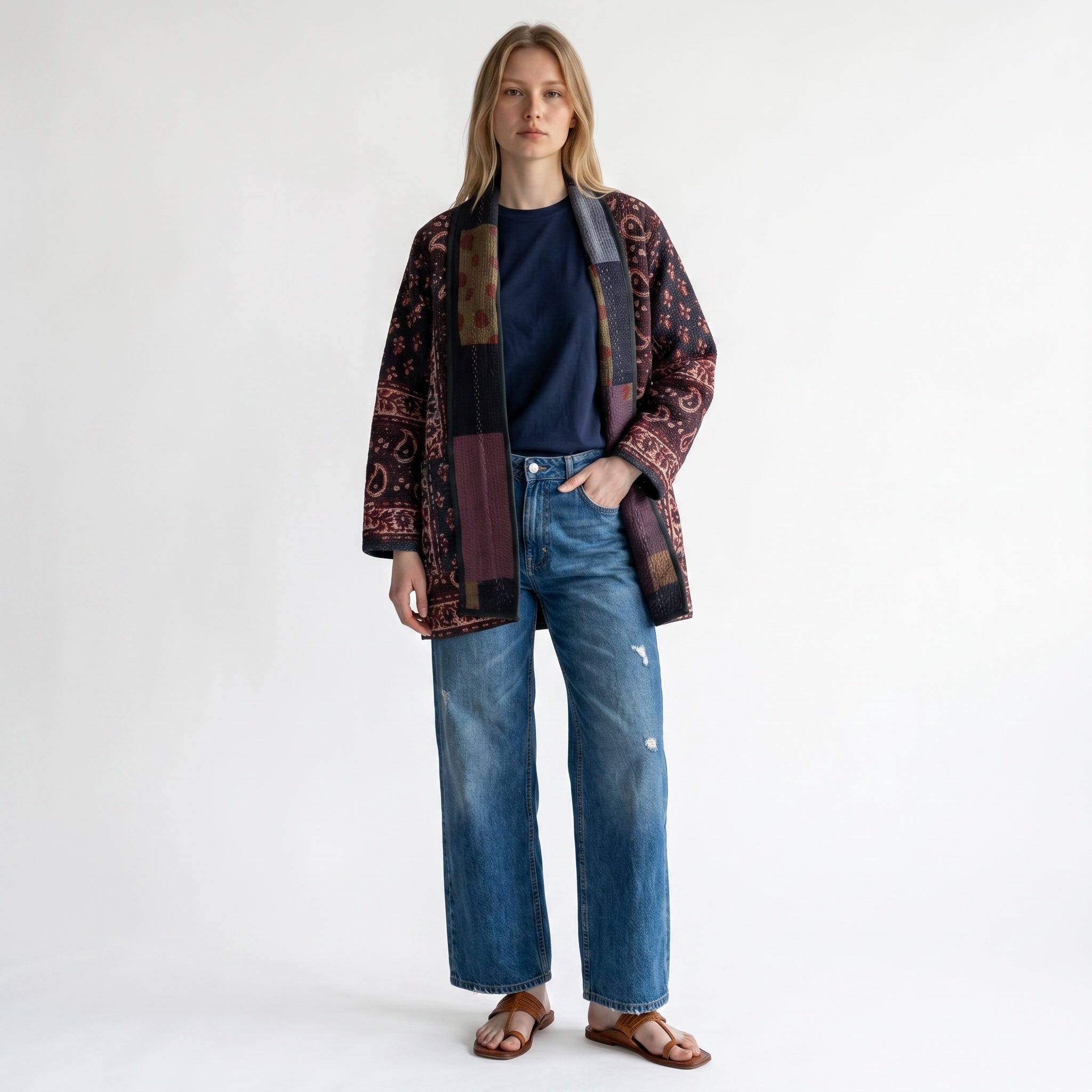Indigo Cotton Kantha Quilted Jacket