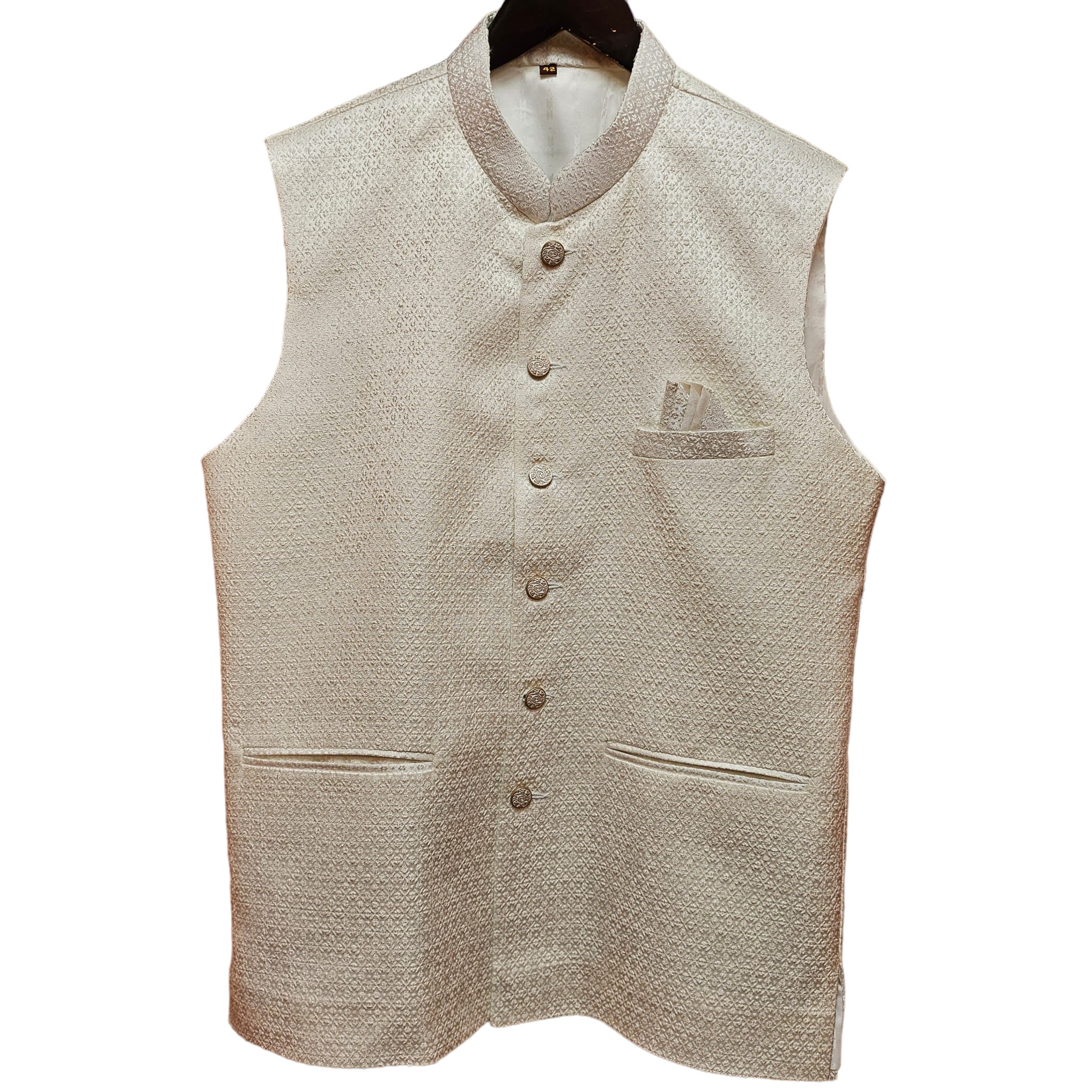 YD Off White Jacquard Vest - Vintage India NYC