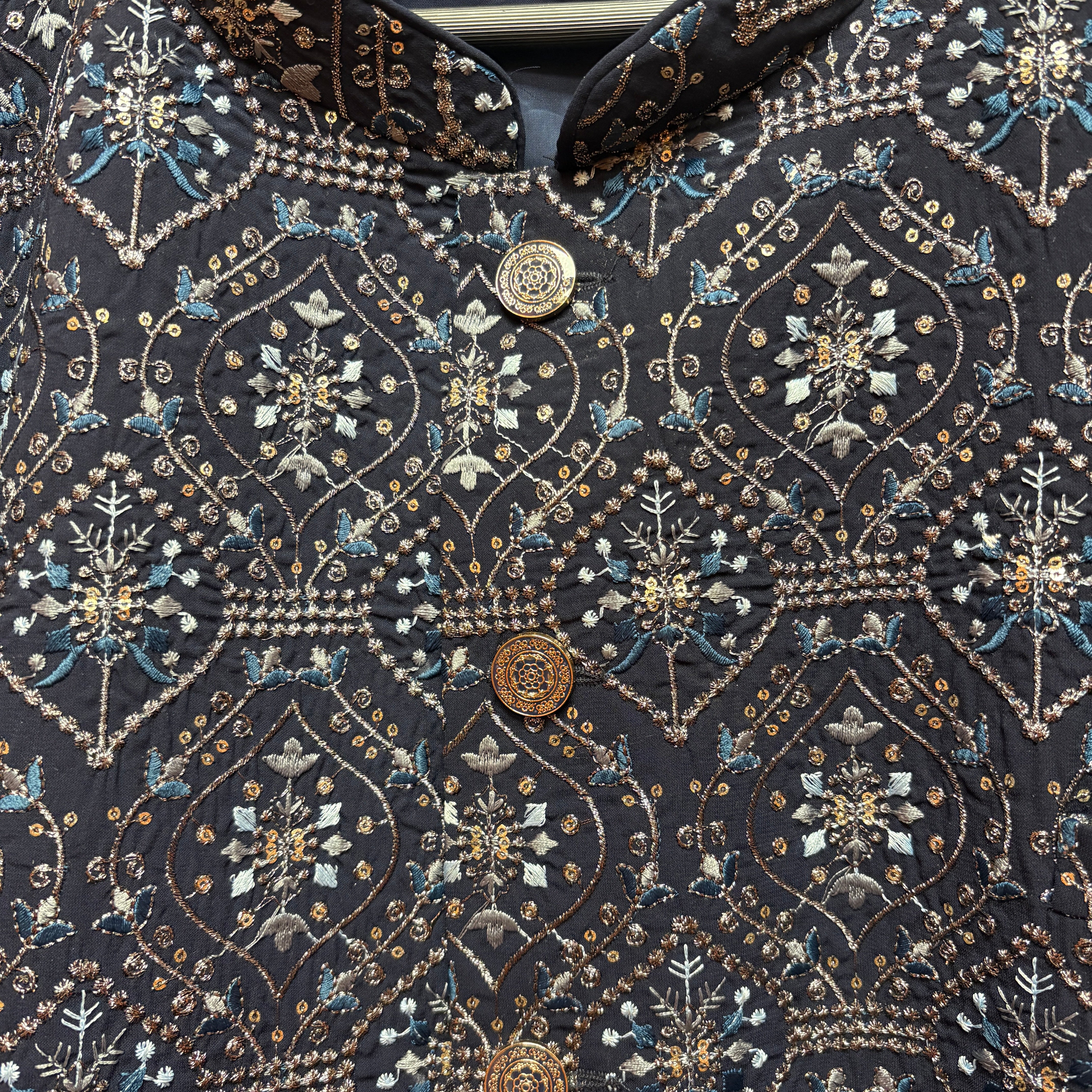 Navy Heavy Embroidered Ogee Sherwani