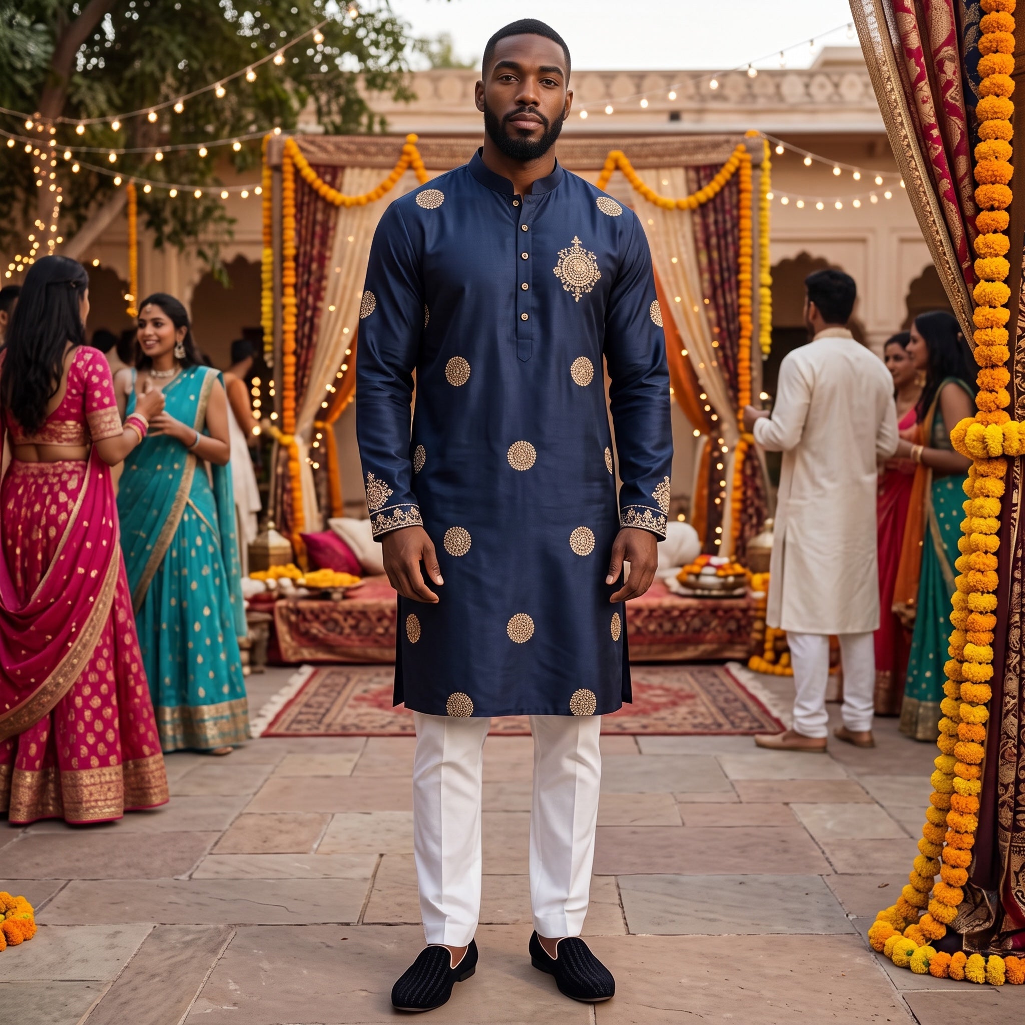 Big & Tall Navy Embroidered Kurta