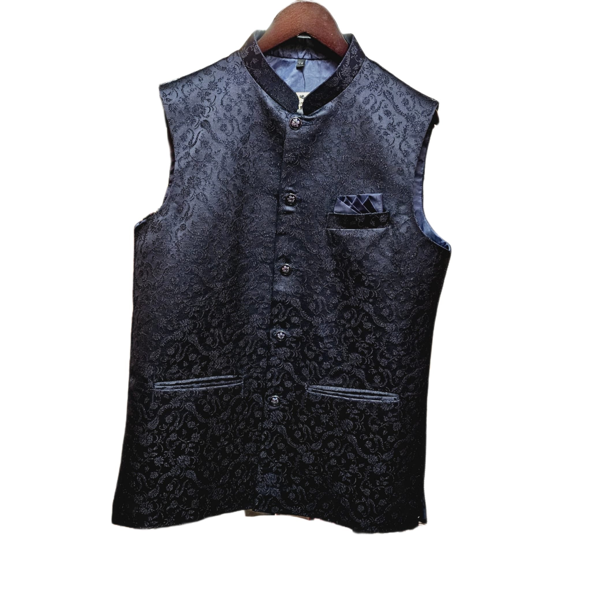 YD Navy Floral Jacquard Vest - Vintage India NYC