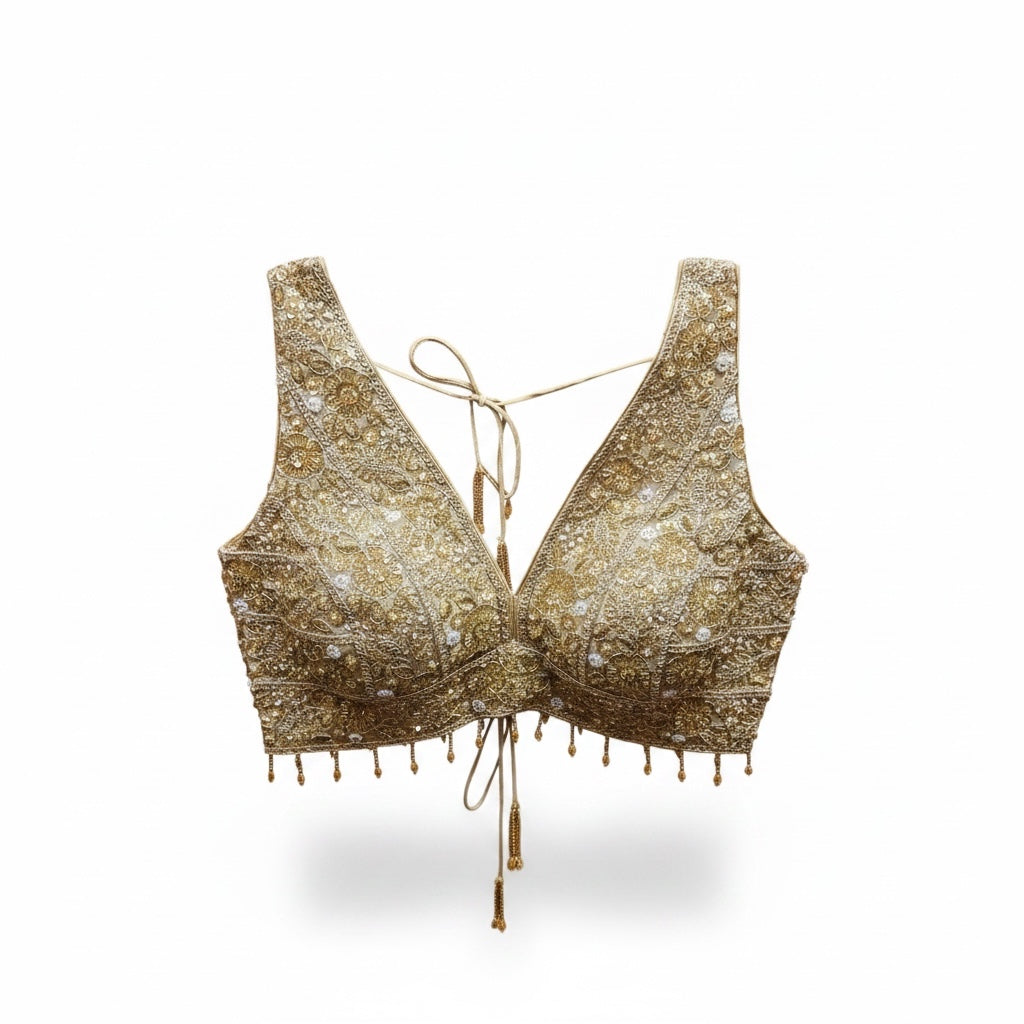 Bronze Gold Heavy Embroidered Choli Blouse