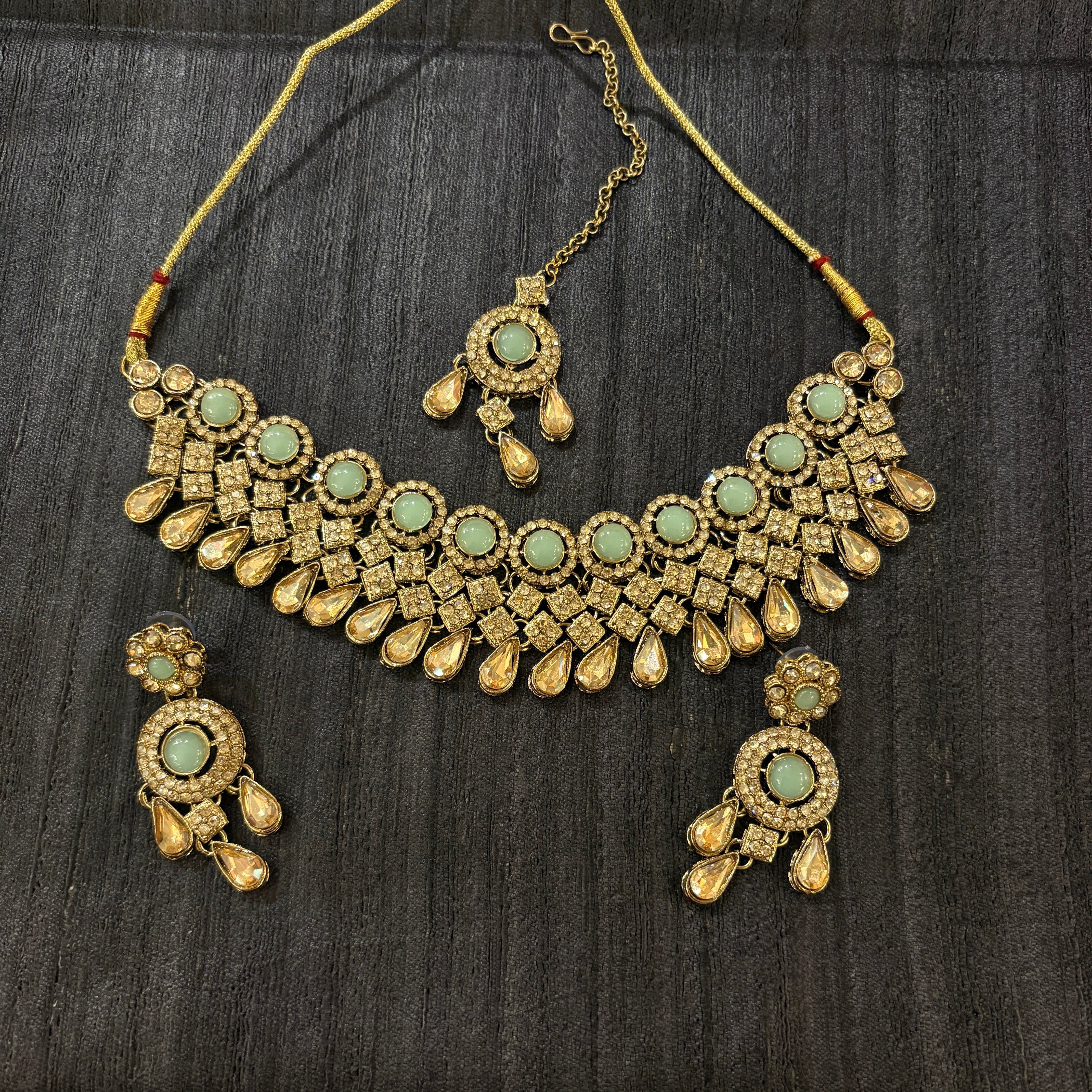 DT Round Stone Drop Necklace Sets-Colors